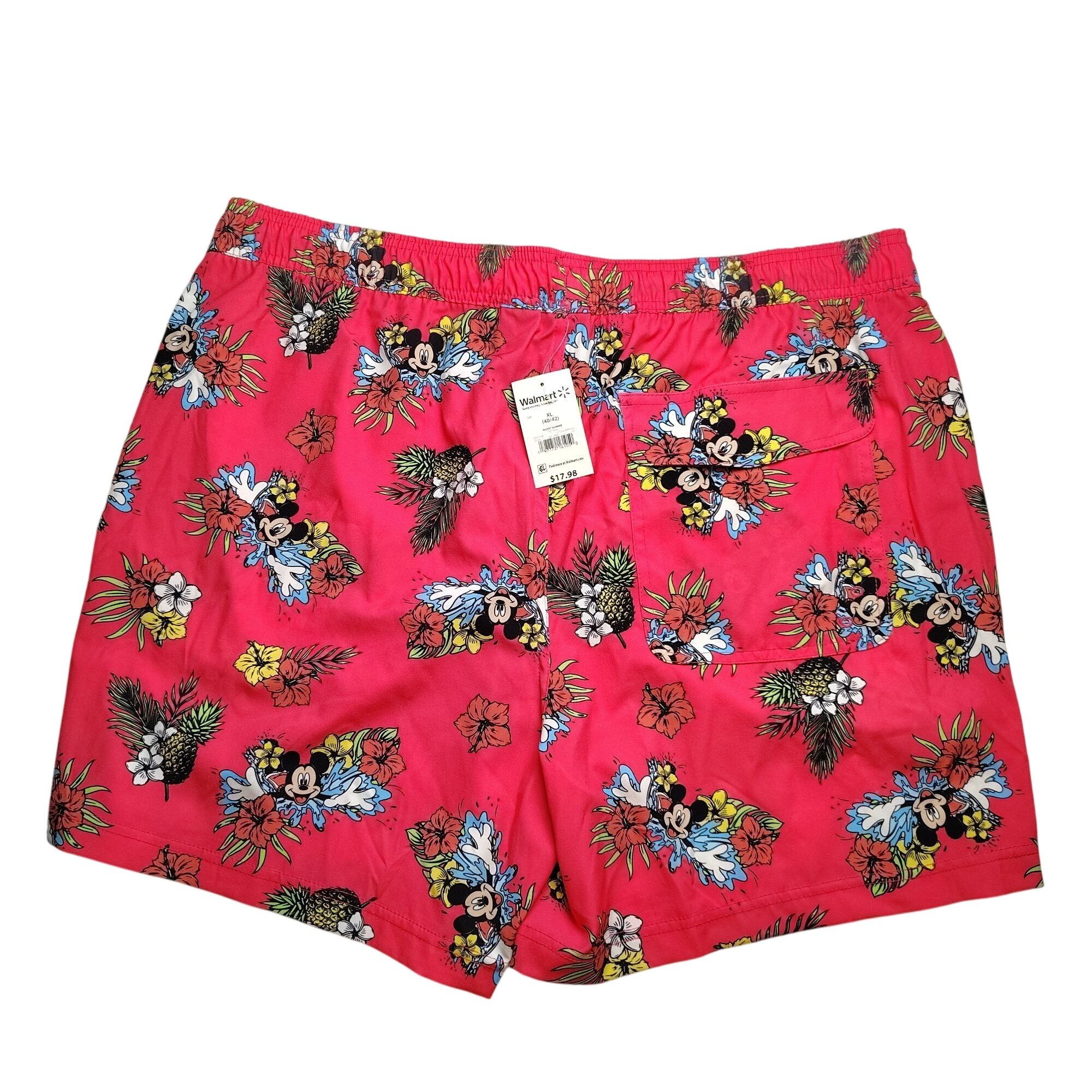 Disney Disney Mickey Mouse Mens XL Pink Tropical Floral Swim Trunks Size US 42 / EU 58 - 2 Thumbnail