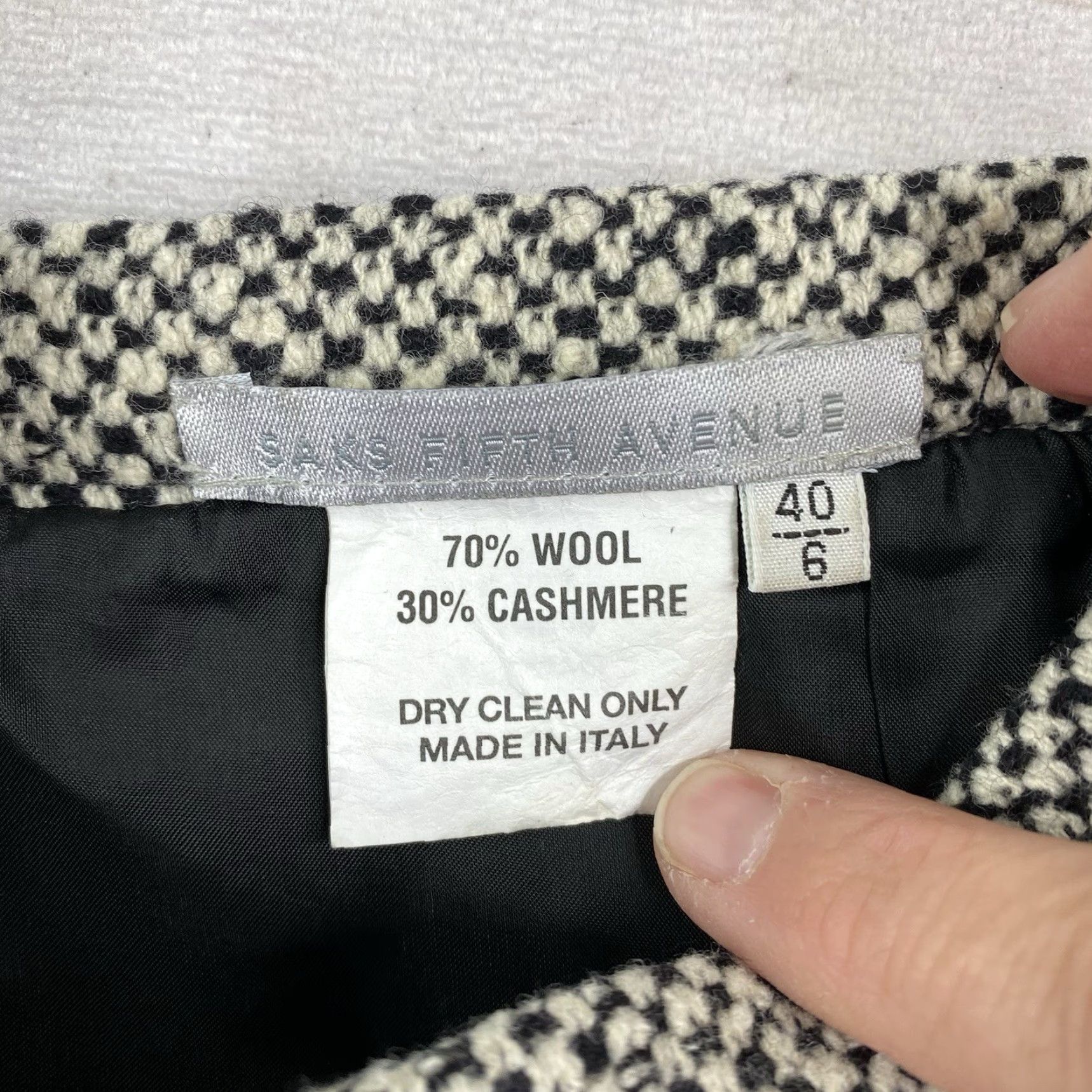 Saks Fifth Avenue Vtg Saks Fifth Avenue Skirt Sz 6 Wool Cashmere Black Cream Tweed Lined Pencil Size 28" / US 6 / IT 42 - 6 Thumbnail