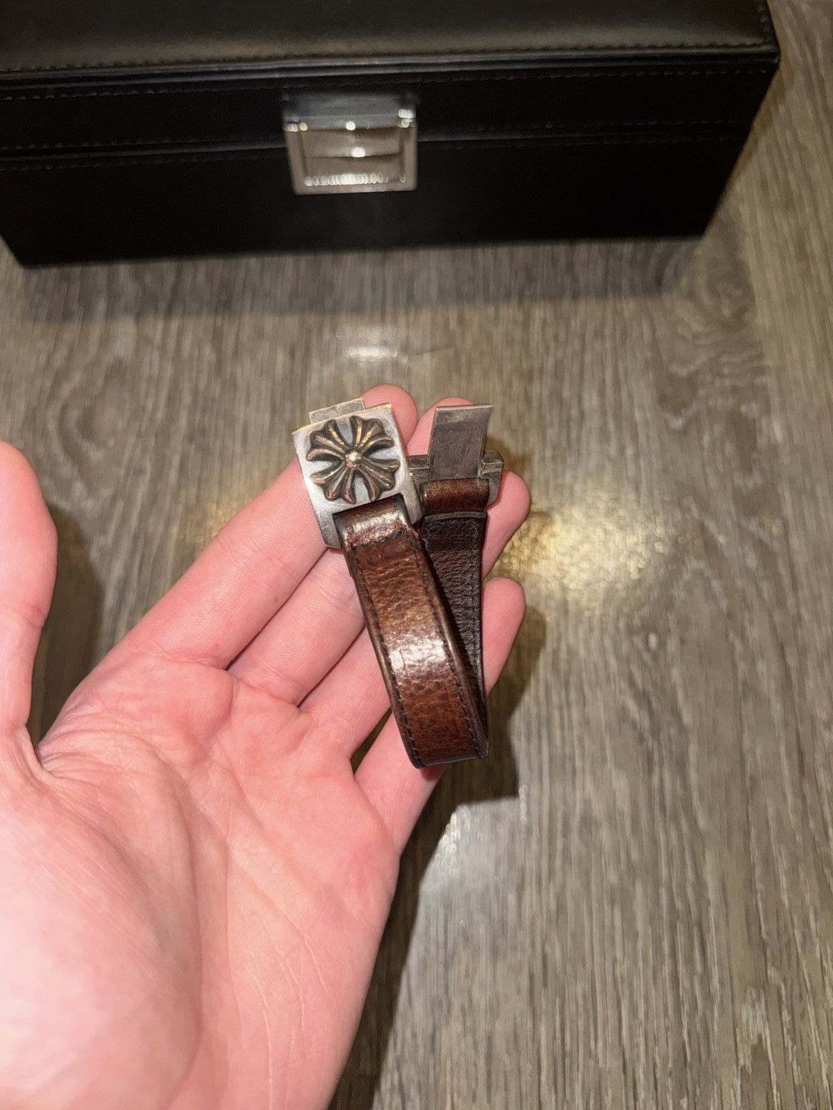 Chrome Hearts Chrome Hearts Brown Leather Harness Clasp Bracelet Silver Size ONE SIZE - 2 Thumbnail
