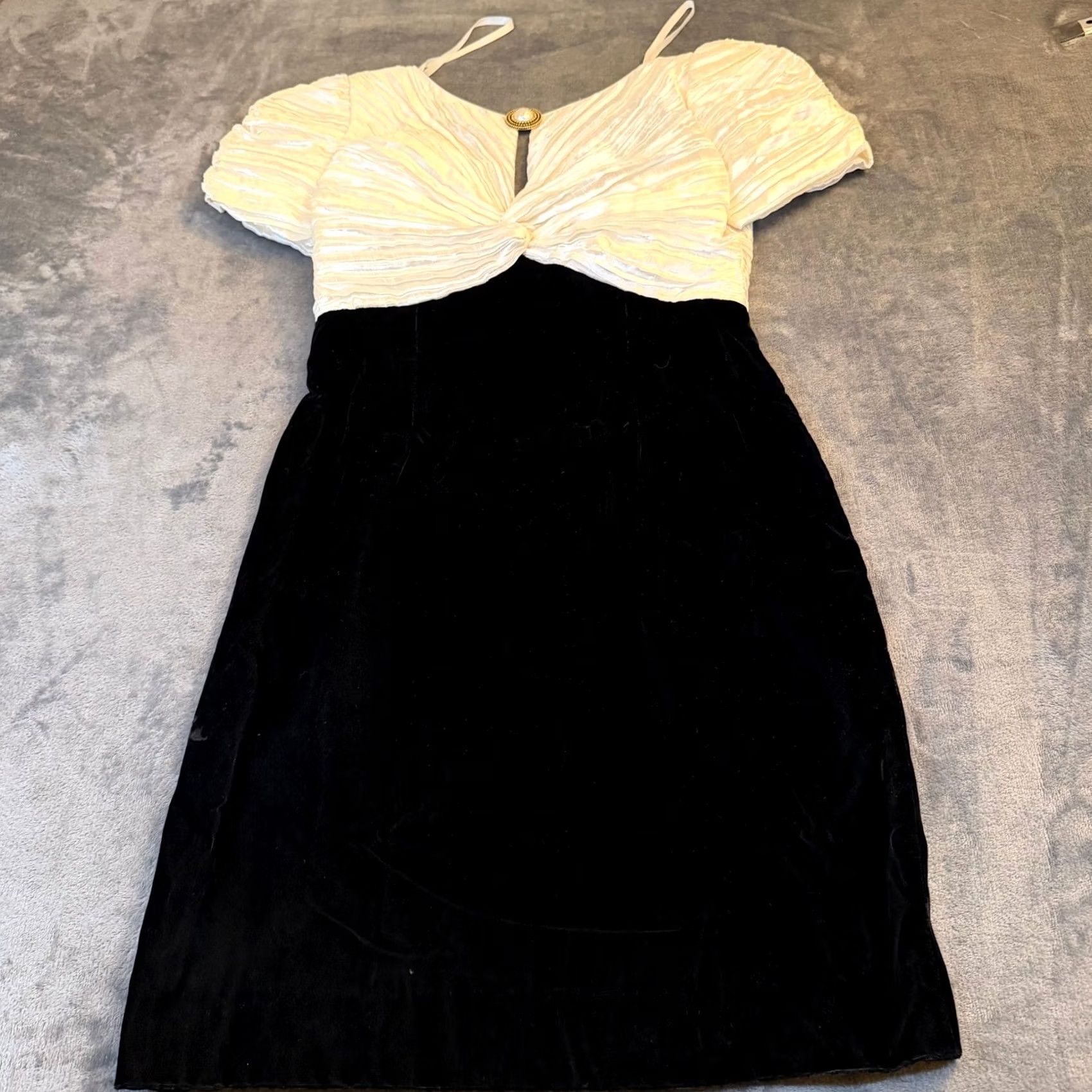 Velvet VINTAGE Barbara Barbara Petite Cocktail Dress Womens 6 Black White Velvet Satin Wiggle 1990s Eveningwear Mens Women Girls Size M / US 6-8 / IT 42-44 - 3 Thumbnail