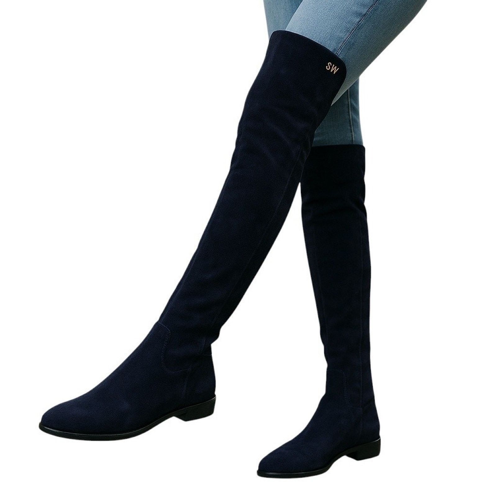 Stuart Weitzman Stuart Weitzman Navy Suede Over the Knee Flat Boots Size 5.5 Size US 5.5 / IT 35.5 - 2 Thumbnail
