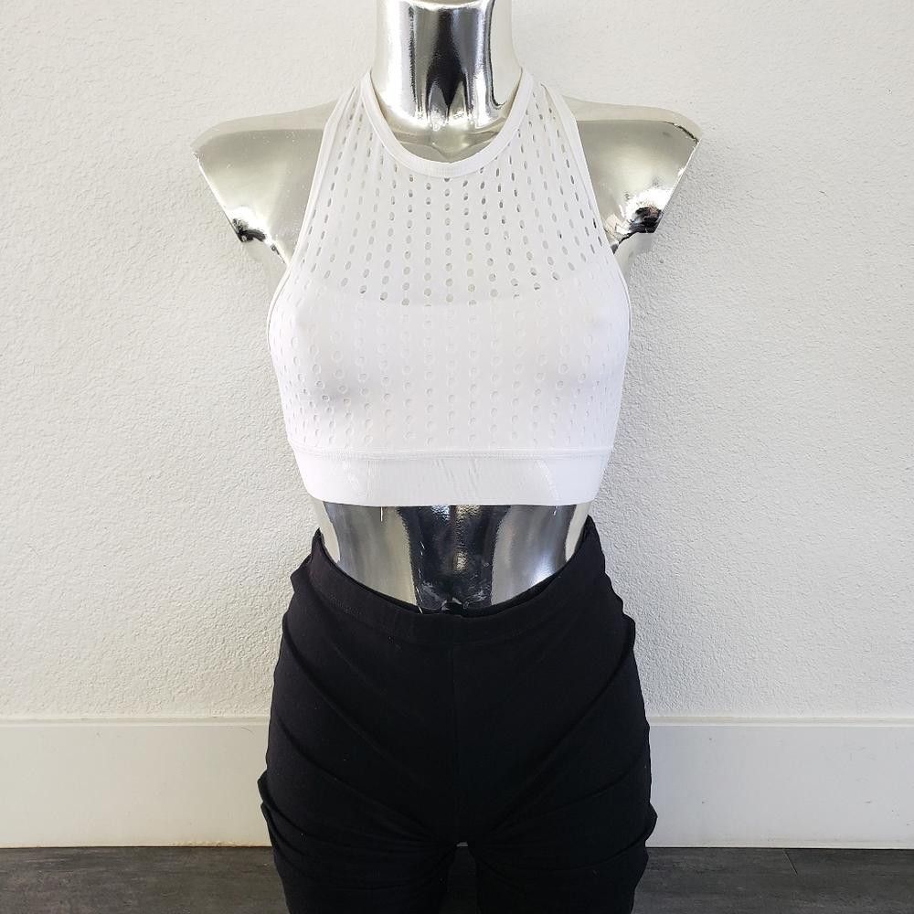 Designer White | ALALA | Perforated Cross Back Sport Bra Size ONE SIZE - 1 Thumbnail