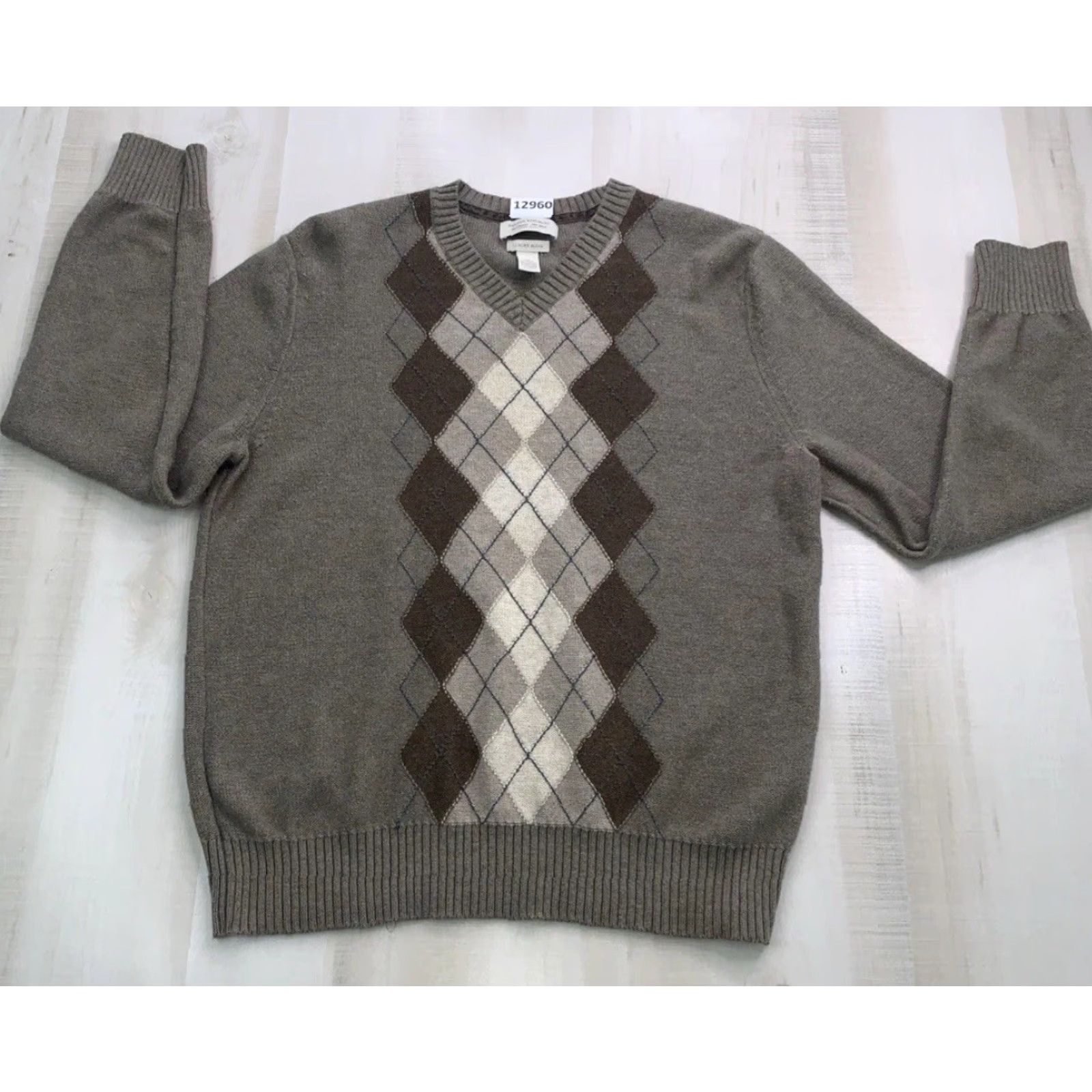 Banana Republic VINTAGE Banana Republic Luxury Blend Cashmere Angora Cotton Blend Argyle Sweater M Beige Pullover Knit V-Neck Long Sleeve Mens RAGGED? Size US M / EU 48-50 / 2 - 2 Thumbnail