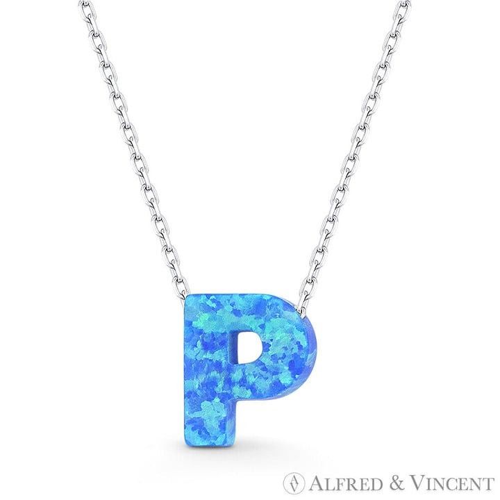 Other Blue Lab Opal Initial "P" Pendant Anchor Chain Necklace Size ONE SIZE - 1 Preview