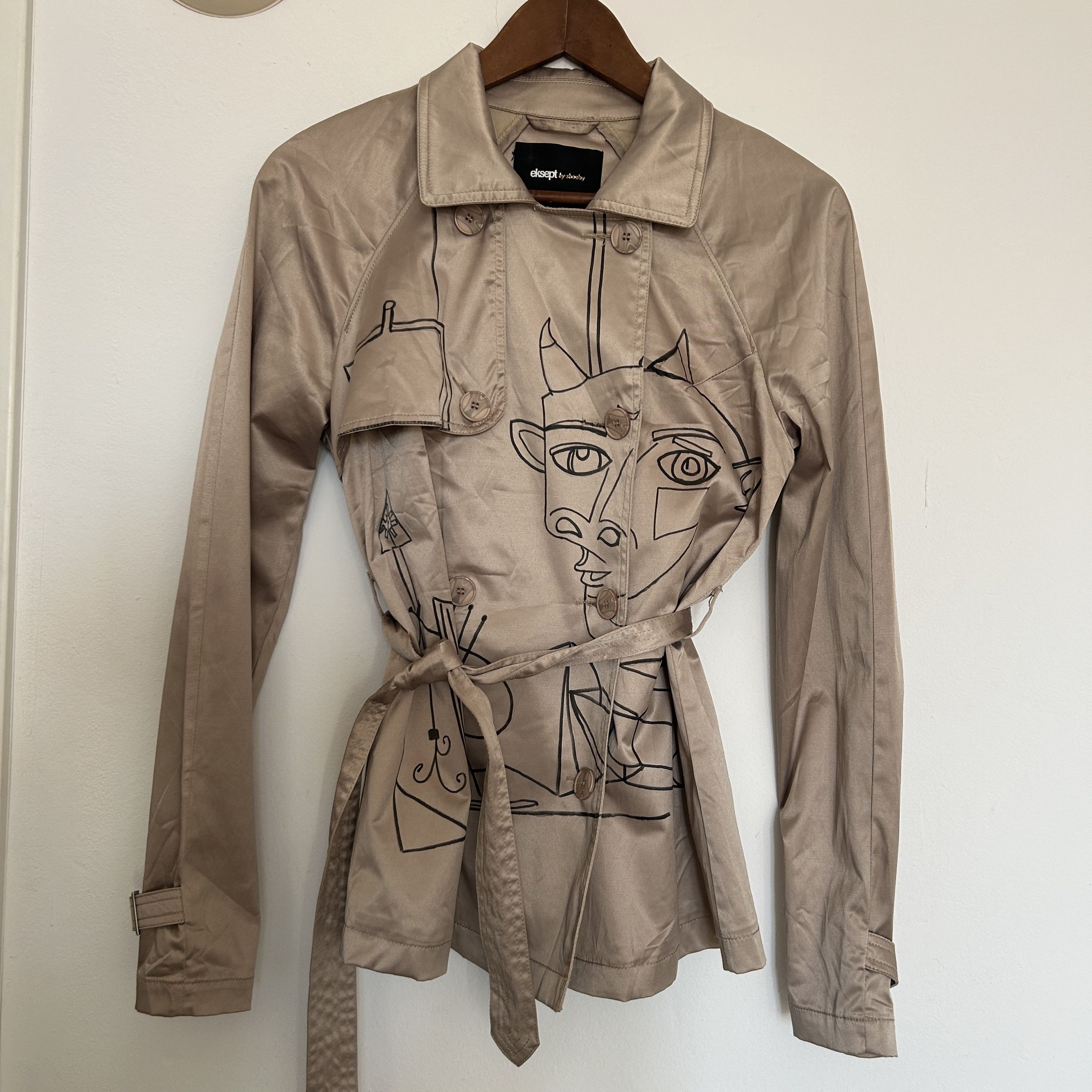 Other Hand Painted Picasso's Drawing Gold Satin Jacket Size S / US 4 / IT 40 - 2 Thumbnail