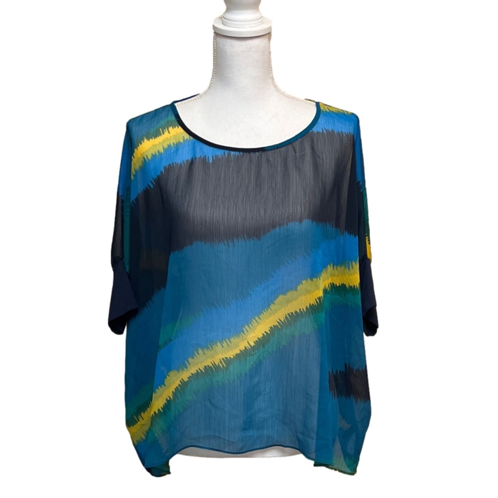 Express Express Blouse Women S Blue Sheer Top Work Business Casual Size S / US 4 / IT 40 - 1 Thumbnail