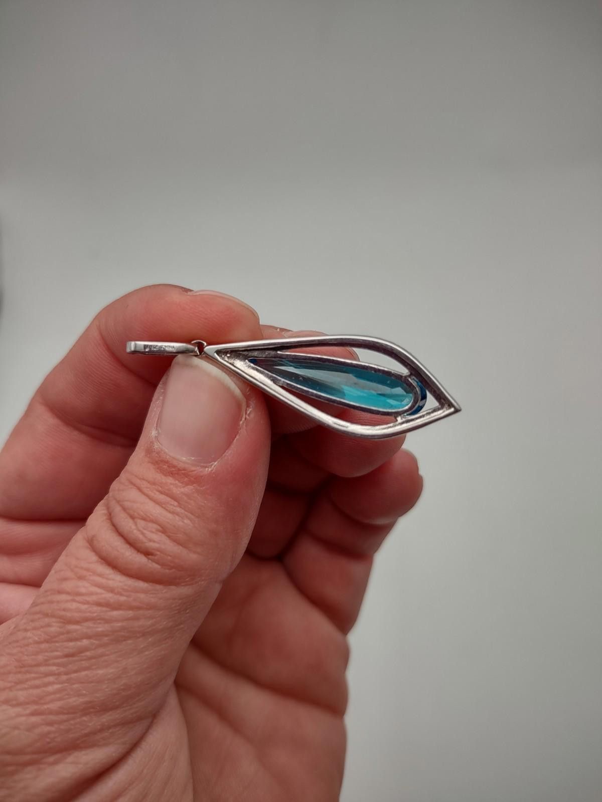 The Unbranded Brand Sterling Silver Blue Stone Pendant Teardrop CZ Halo 925 Size ONE SIZE - 2 Thumbnail