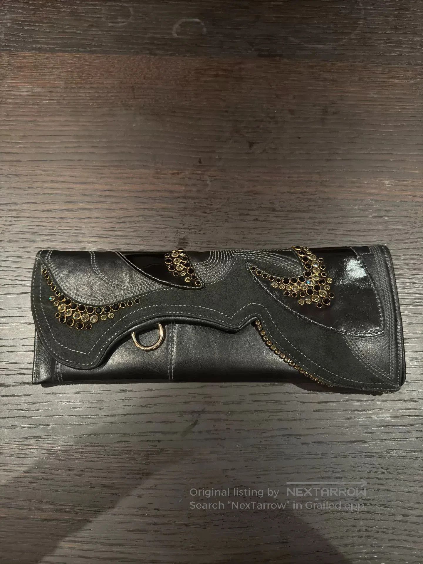 Vintage stylish black leather hand clutch bag. Size ONE SIZE - 1 Thumbnail