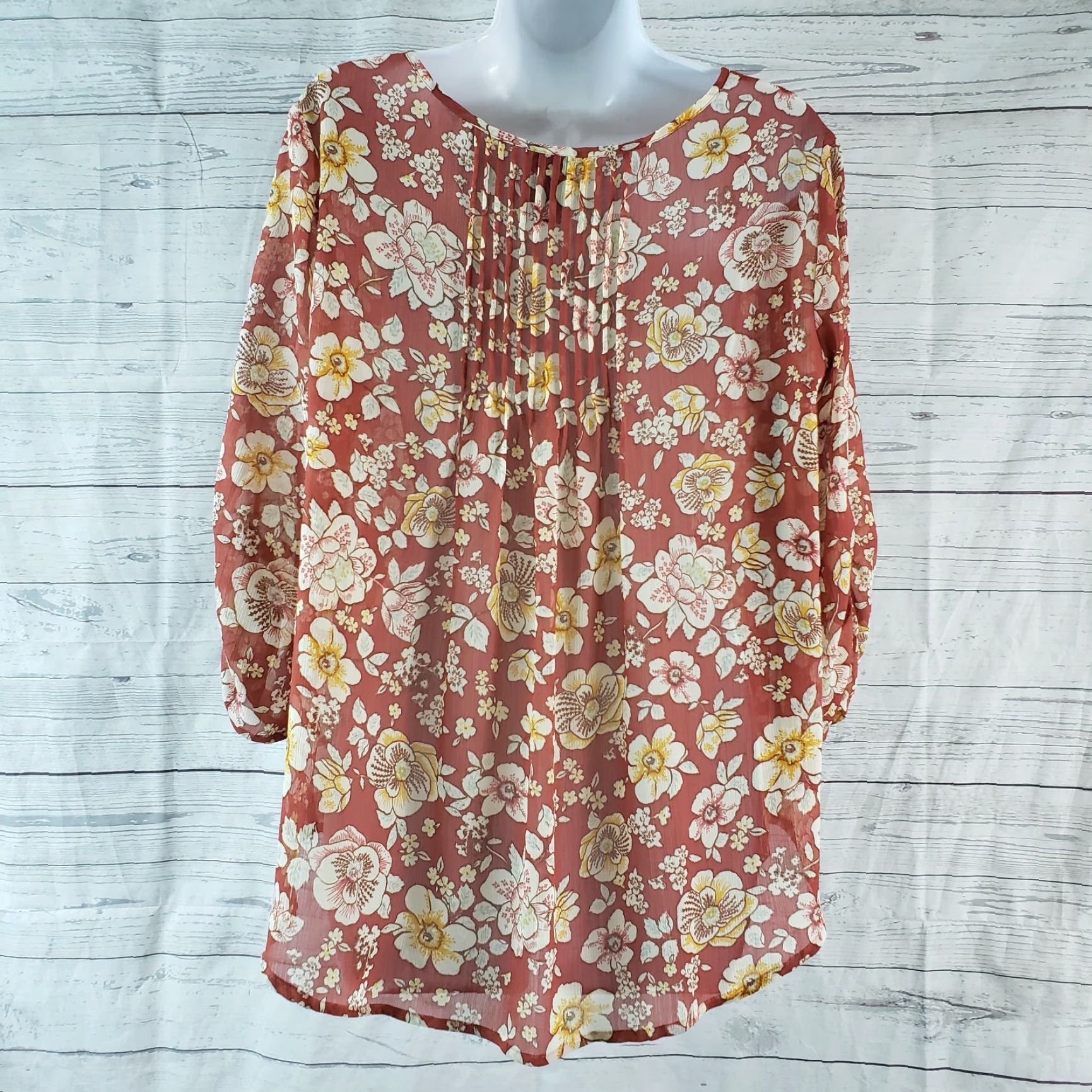 Torrid Torrid Blouse Womens 3/4 Sleeve Floral Sheer Pleated Multicolor Sz 00/XS Size L / US 10 / IT 46 - 4 Thumbnail