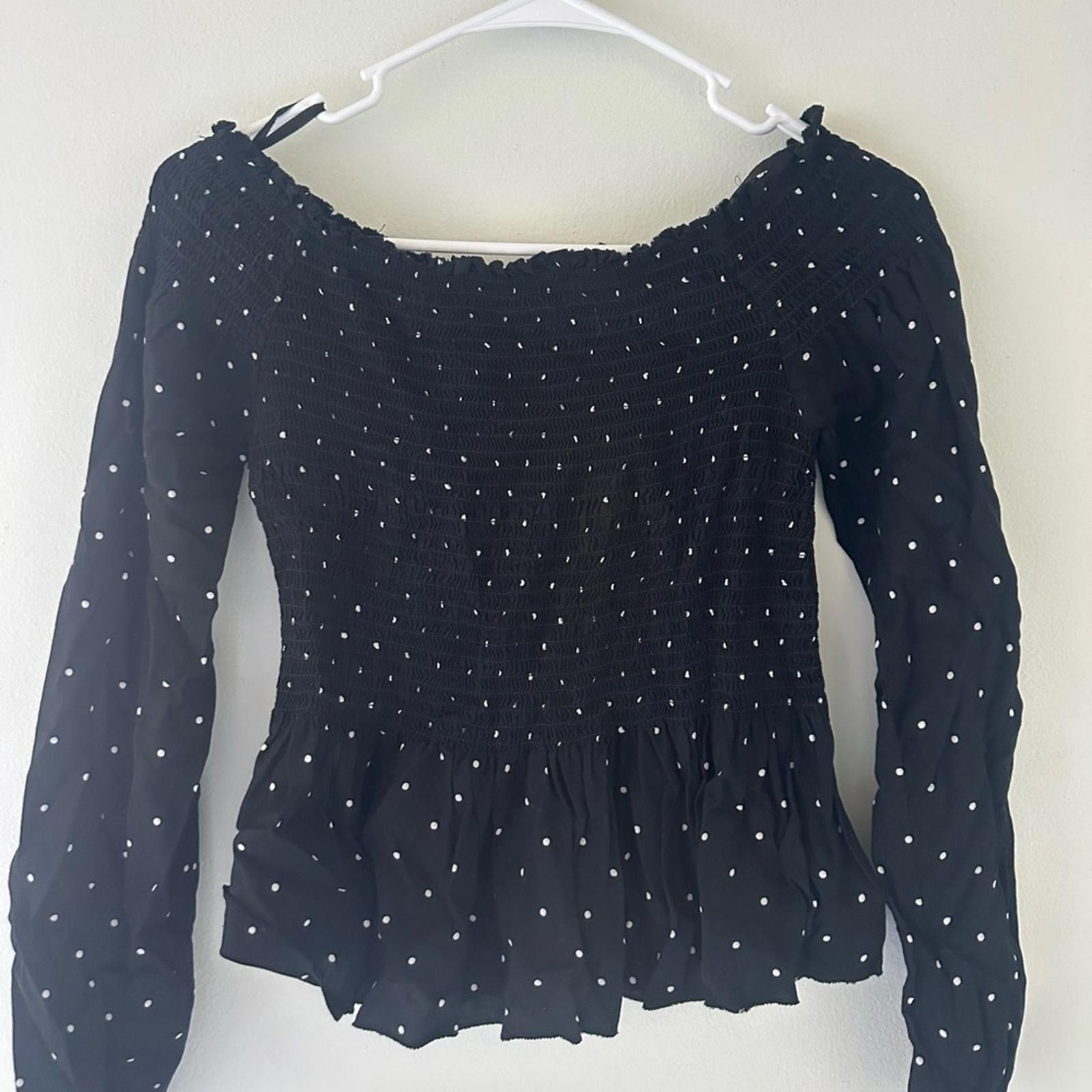 Designer Black Polka Dot Smocked Women's Top Size S / US 4 / IT 40 - 1 Thumbnail