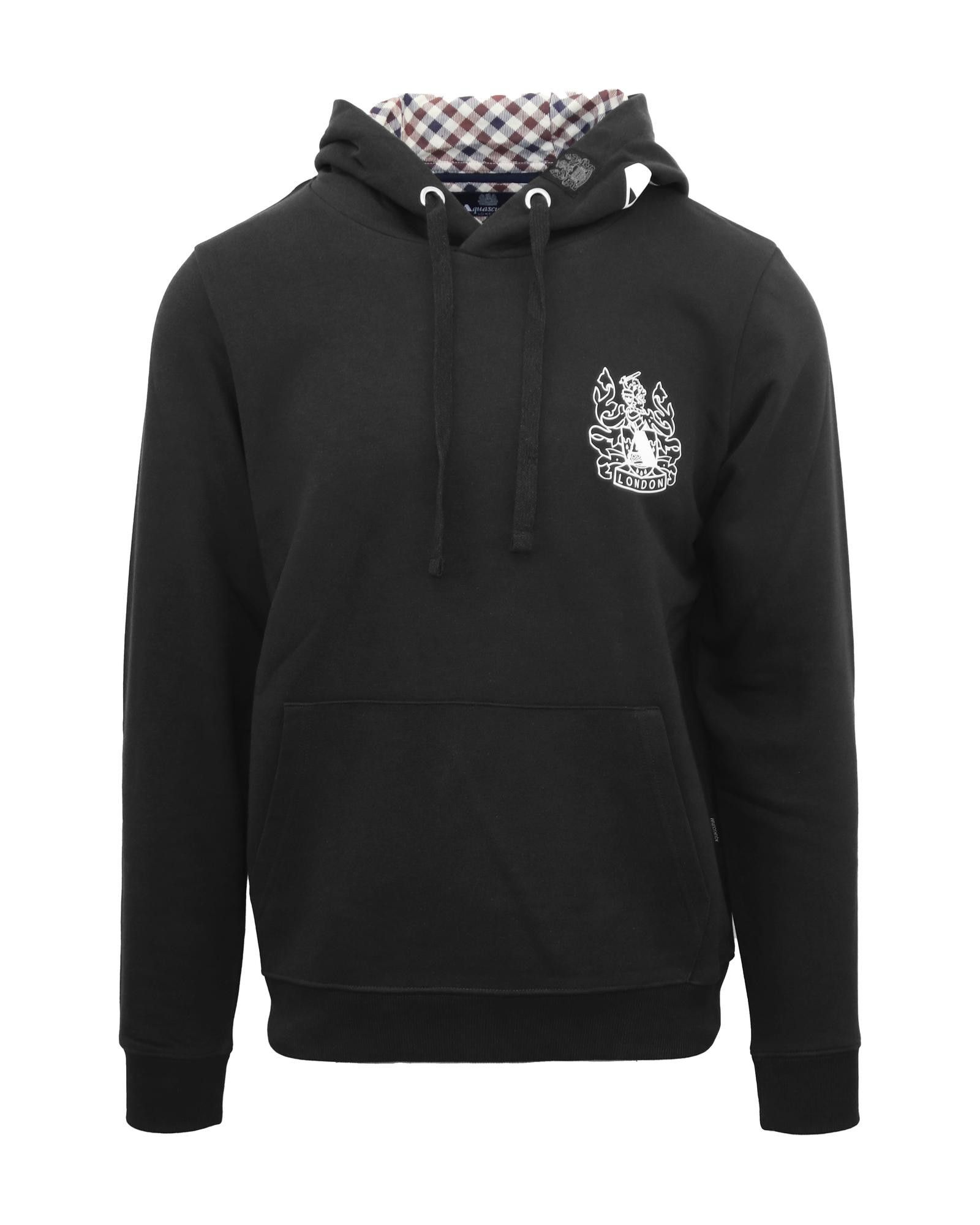 image of Aquascutum Cotton Hooded Sweatshirt With Logo Detail in Black, Men's (Size 2XL)