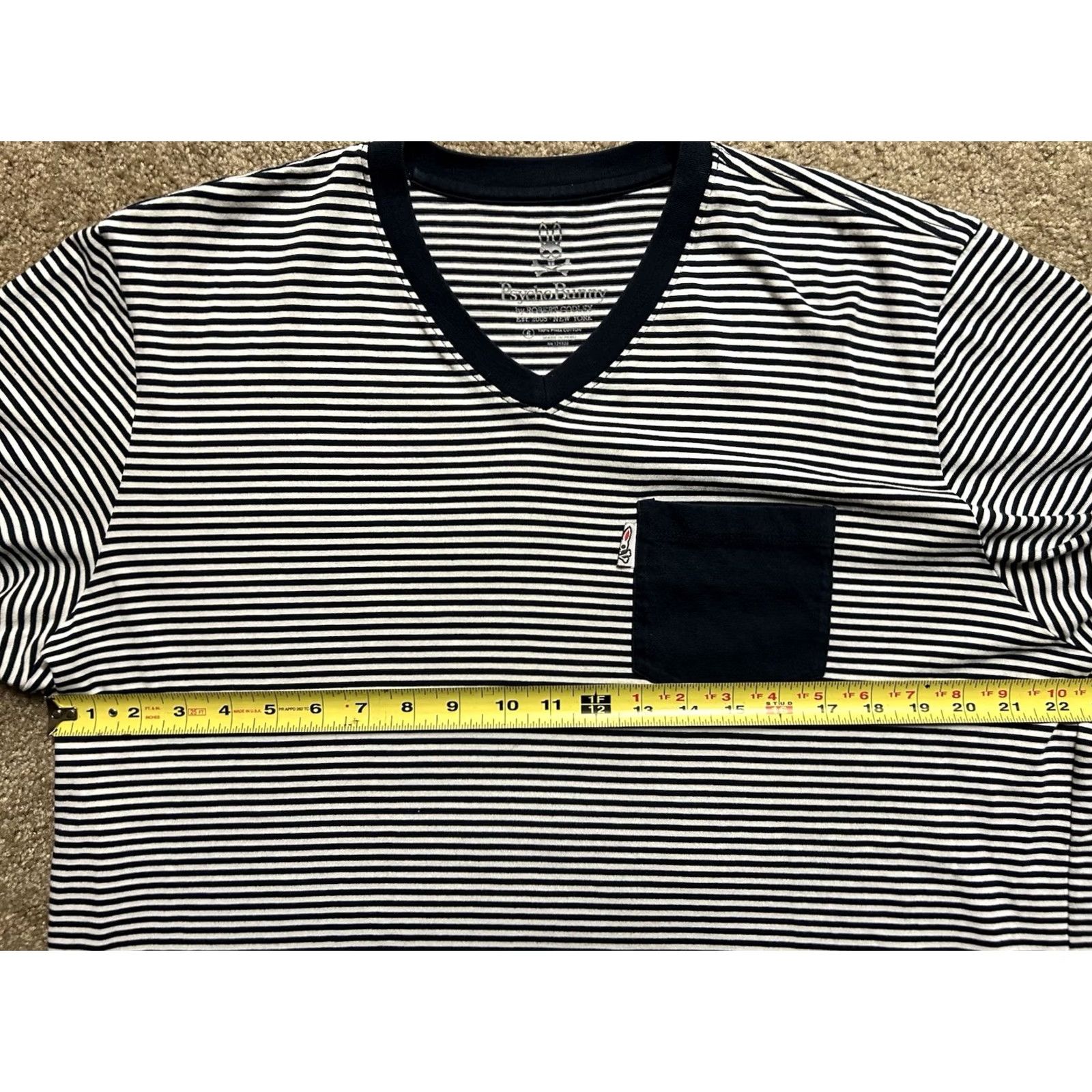 Psycho Bunny Psycho Bunny V-Neck Striped T-Shirt Men’s Large Pocket Shirt Mens V-Neck Multicolor Cotton Size US L / EU 52-54 / 3 - 5 Thumbnail