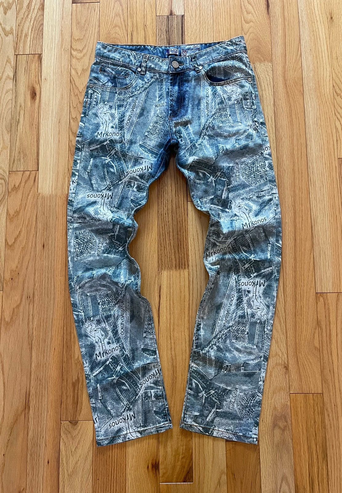 image of Dolce Gabbana Vintage Dolce & Gabbana ‘Mr Konos’ Jacquard Full Print Denim in Blue, Men's (Size 32)
