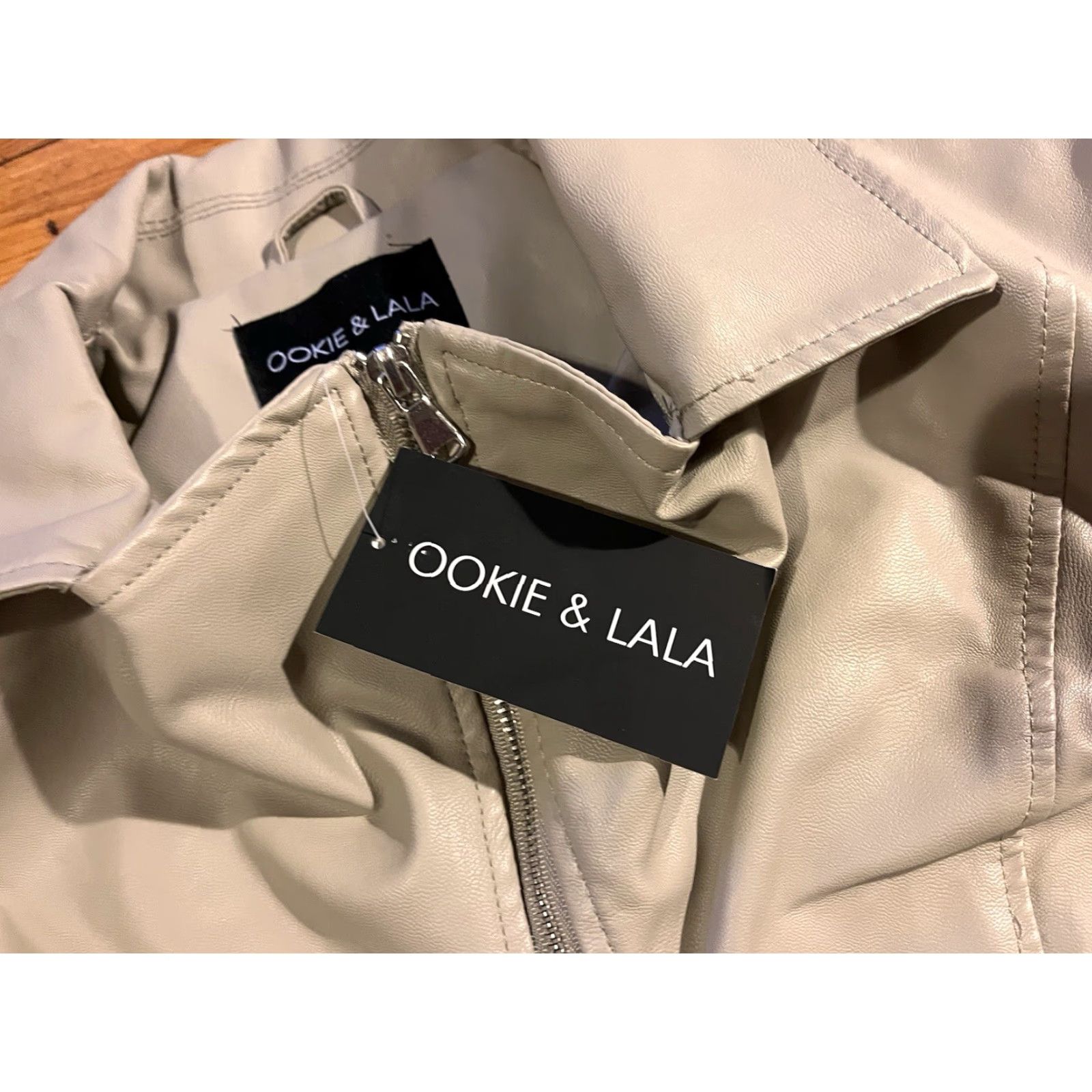 Vintage Ookie And Lala Moto Jacket Women’s Large Beige Faux Leather Size L / US 10 / IT 46 - 4 Thumbnail