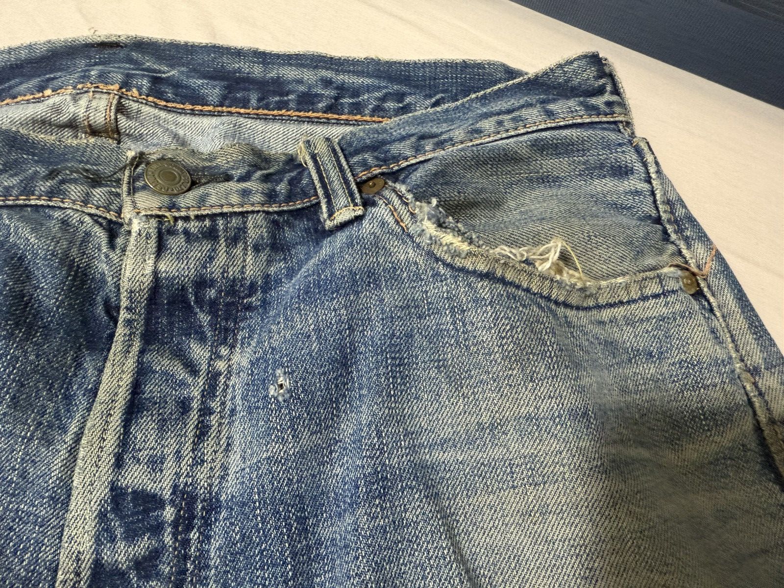Japanese Brand Heavily Distressed Fullcount Selvedge Denim Size US 33 - 7 Thumbnail