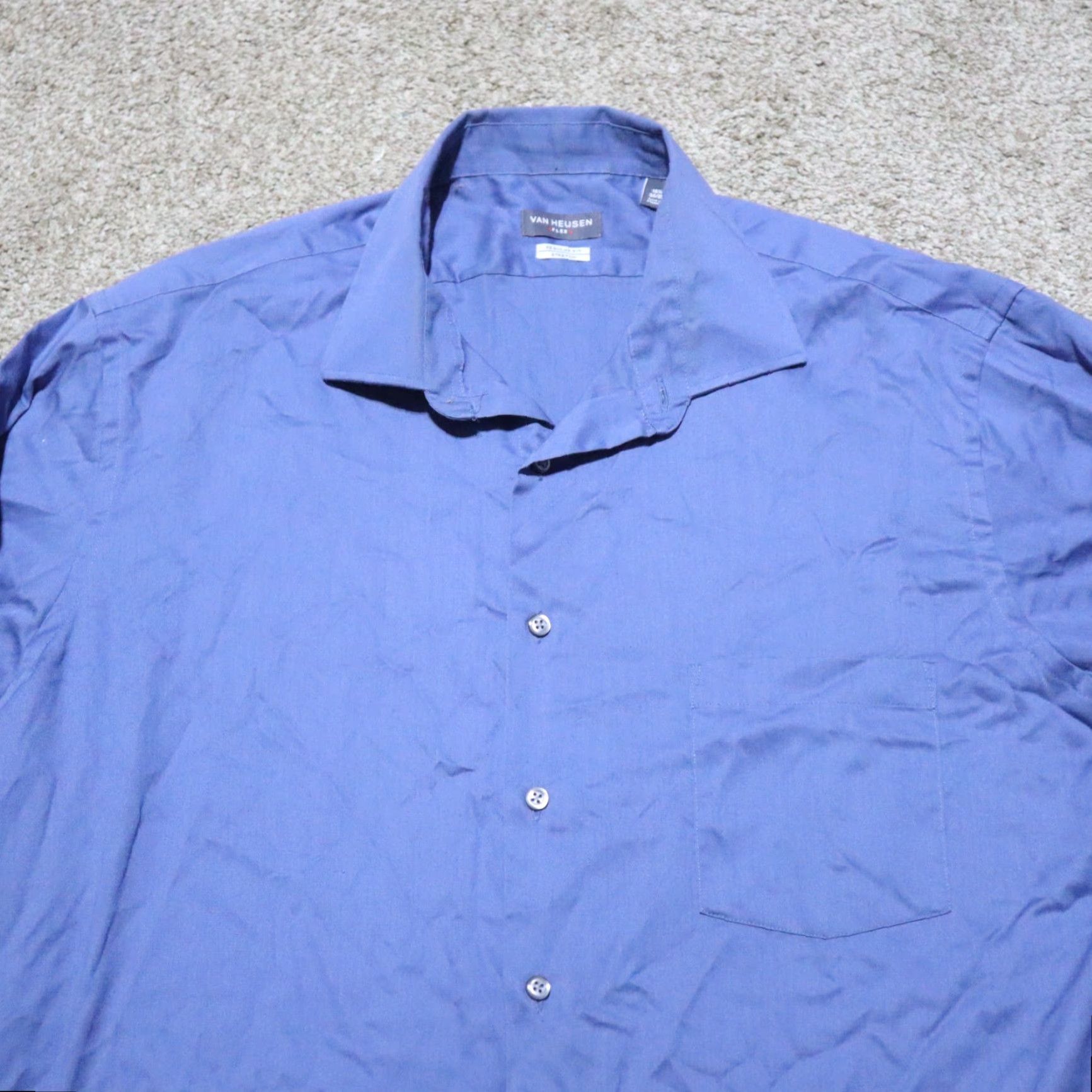Van Heusen Van Heusen Shirt Button-Up Long Sleeve Adult Men's 16.5 Blue Solid 34/35 Button-Front 16.5 Mens Shirt Size US XL / EU 56 / 4 - 2 Thumbnail