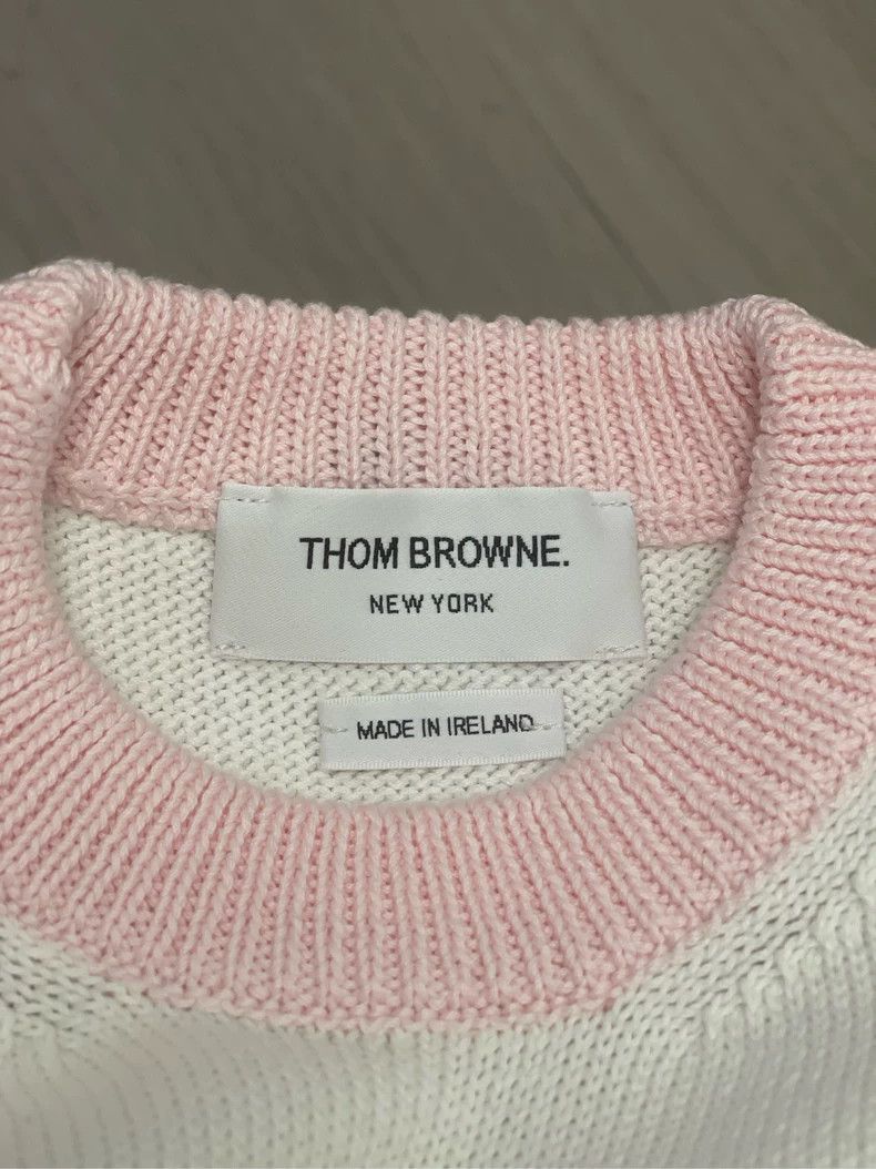 Thom Browne Thom Browne White and pink four-striped knitted short-sleev Size M / US 6-8 / IT 42-44 - 6 Thumbnail