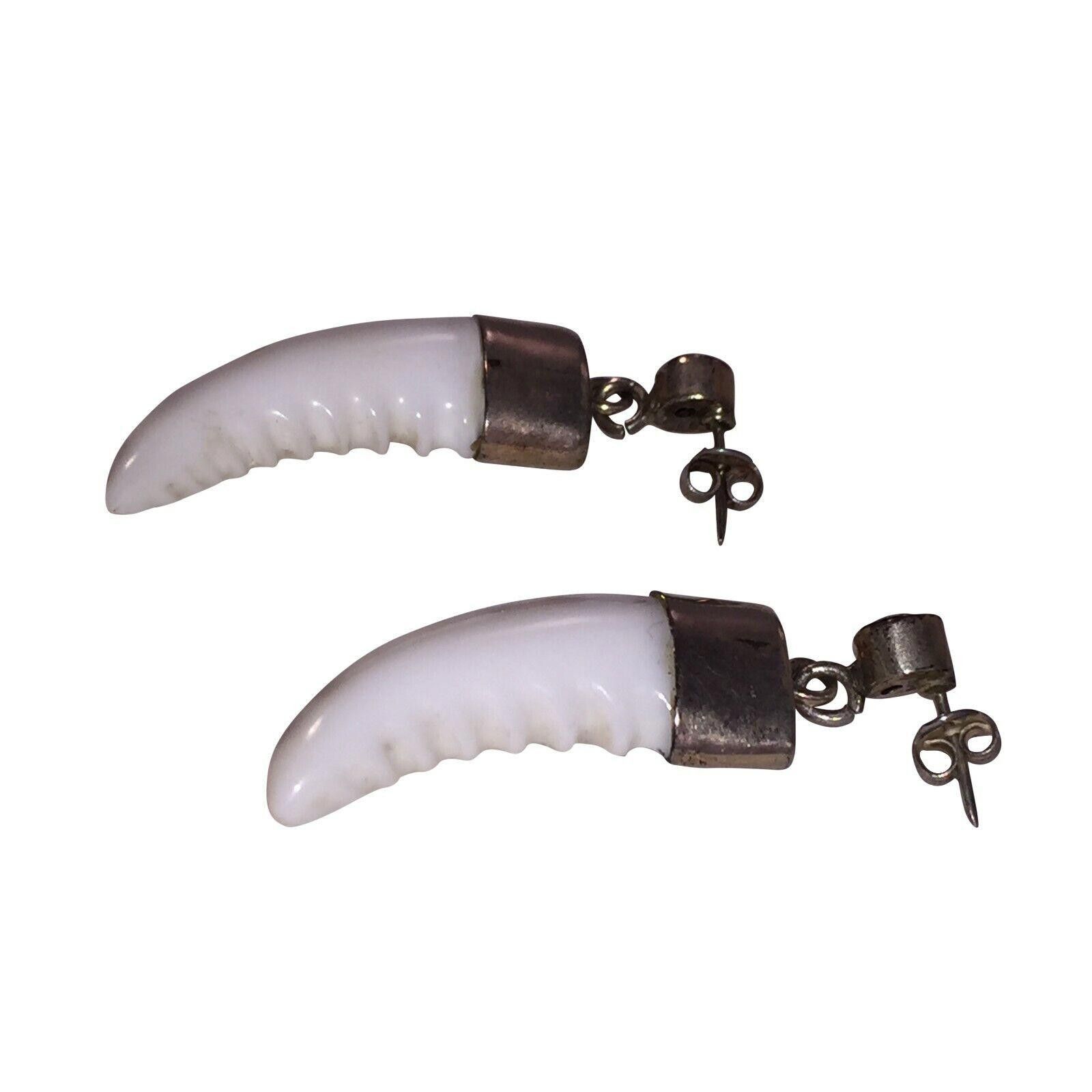 Designer Sterling Smoky Quartz and Shell Carved Claw Earrings Size ONE SIZE - 3 Thumbnail