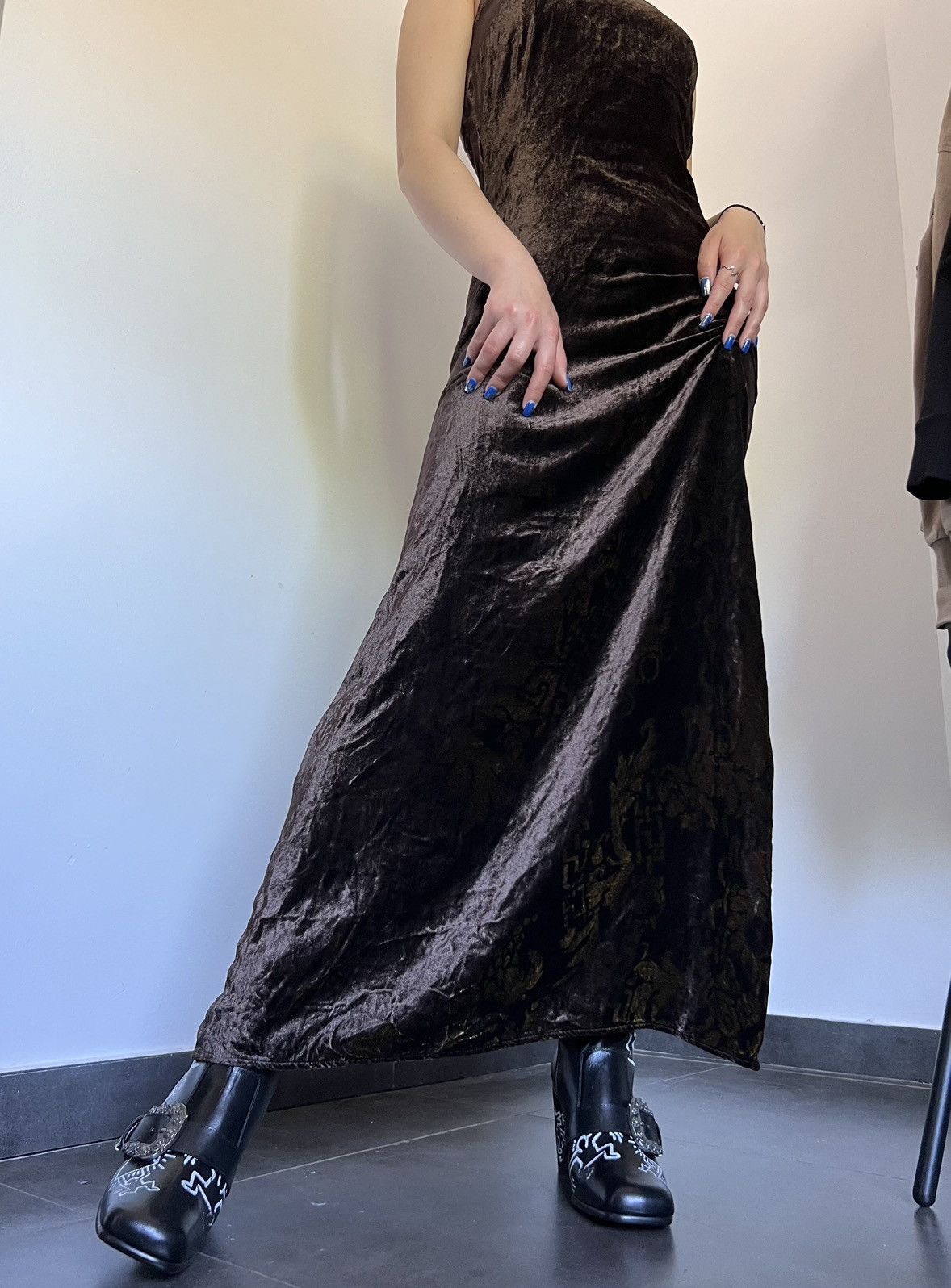 Designer × Versace × Versace Jeans Couture Archive Versace Jeans Couture velour maxi DRESS Size S / US 4 / IT 40 - 2 Thumbnail