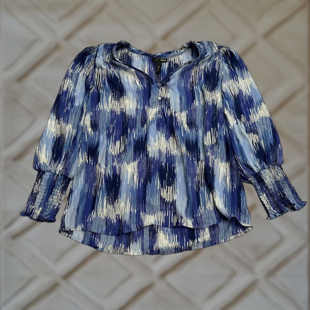 AQUA Aqua Blouse Shirt Womens M Blue V-Neck Long Sleeve Tunic Casual Knit Polyester Regular Size M / US 6-8 / IT 42-44 - 1 Thumbnail