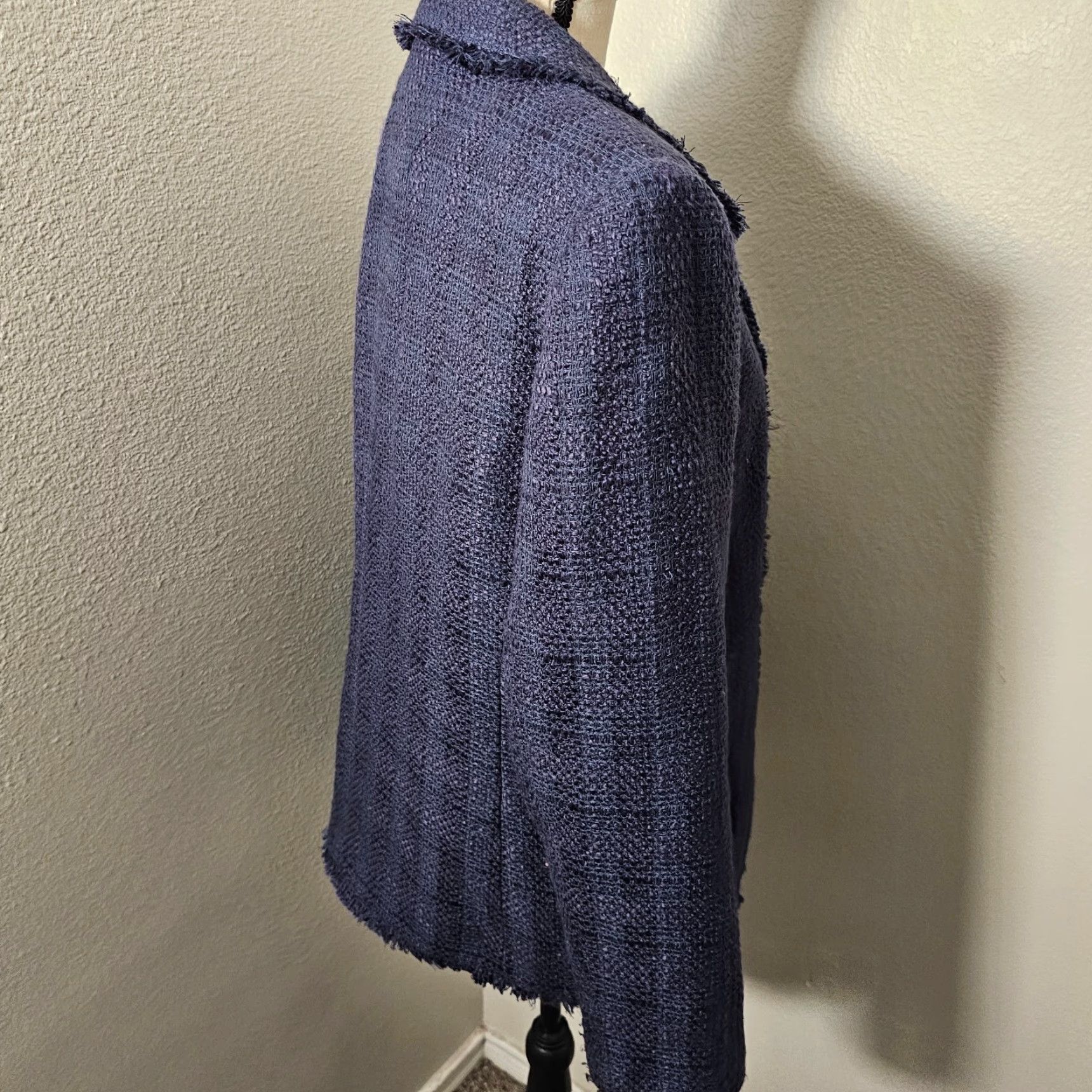 Vintage Alfred Dunner Blazer Women's 14 Blue Rose Accent Lightweight Lined Knit Size XL / US 12-14 / IT 48-50 - 4 Thumbnail