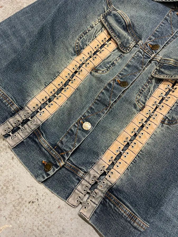 Vintage 2000s Plein Sud Metal Laced Raw Denim Jacket Size S / US 4 / IT 40 - 6 Thumbnail