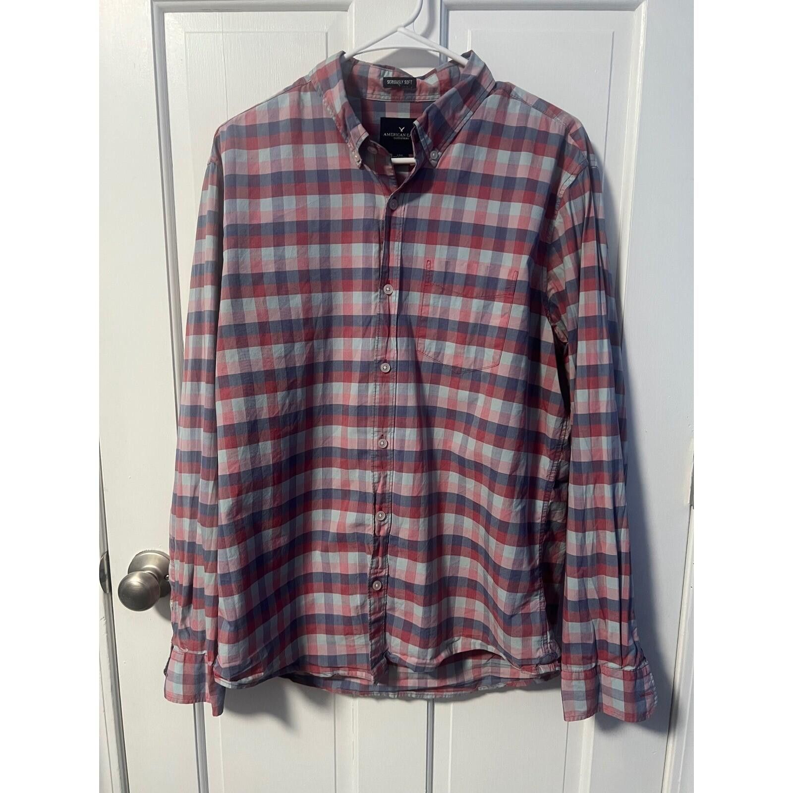American Eagle Outfitters American Eagle Button Down Mens L Red Blue Plaid Soft Shirt Size US L / EU 52-54 / 3 - 2 Thumbnail