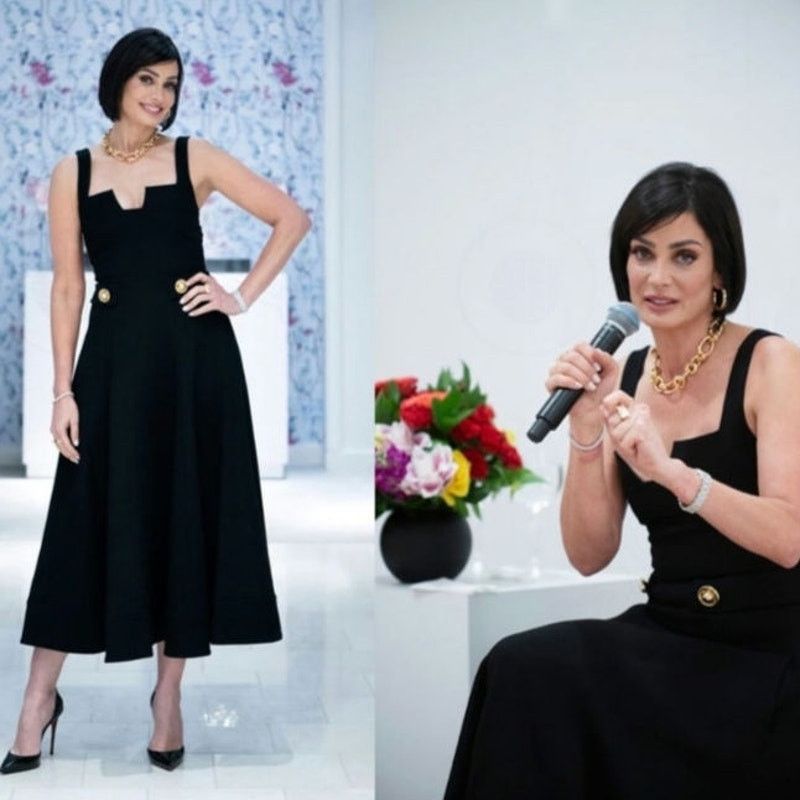 ALEXIS NWT Alexis Fiore Dress in Black Midi A-Line Wool Size Large Size L / US 10 / IT 46 - 20 Thumbnail
