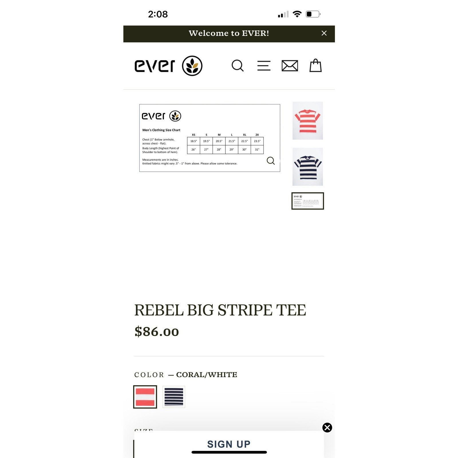 Ever Ever Clothing REBEL BIG STRIPE TEE Single Stitch Men’s Med Size US M / EU 48-50 / 2 - 4 Thumbnail
