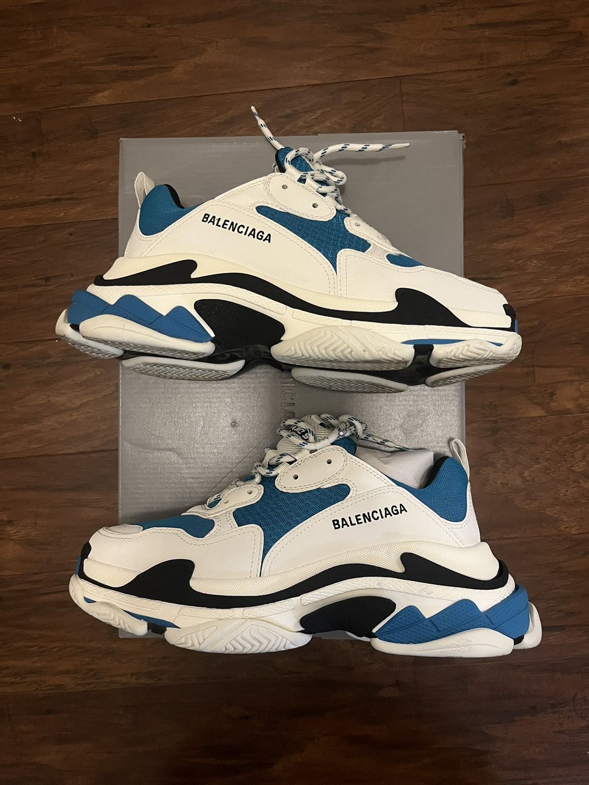 image of Balenciaga Triple S White / Blue Shoes in Baby Blue, Men's (Size 9)