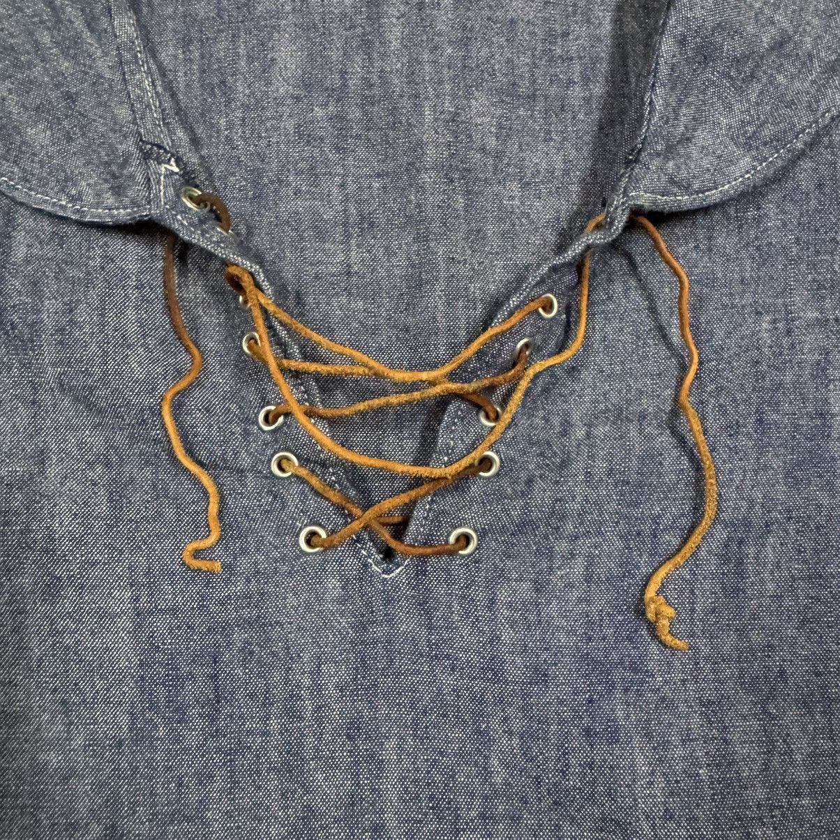 Naval Clothing Factory Vtg🔥70’s Ingeborg Denim Sailor Pullover Leather Lace Shirt Size US M / EU 48-50 / 2 - 21 Thumbnail