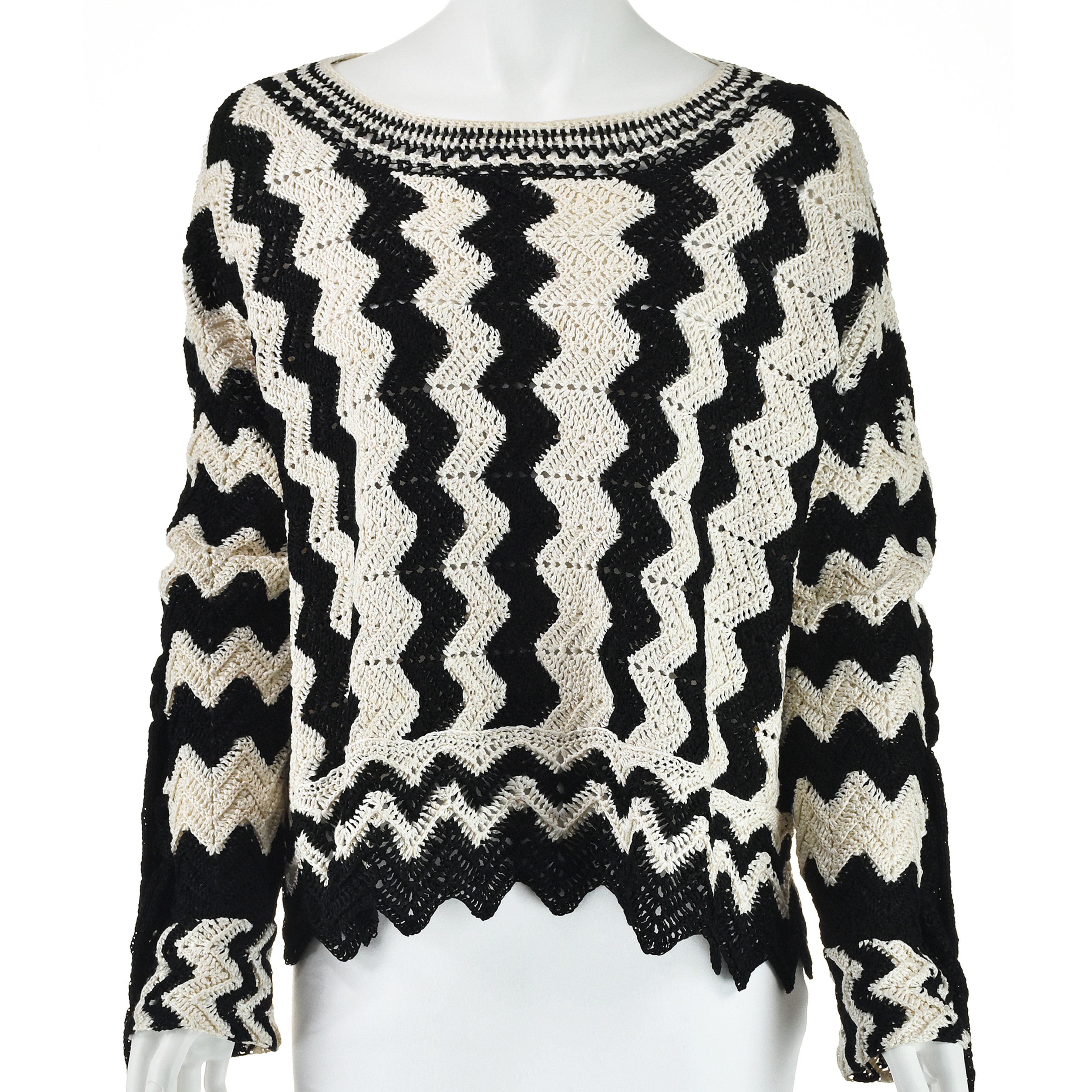 image of Spemcer Vladimir Oversized Black & Ivory Silk Hand Knit Sweater in Black/Off White, Women's (Size S