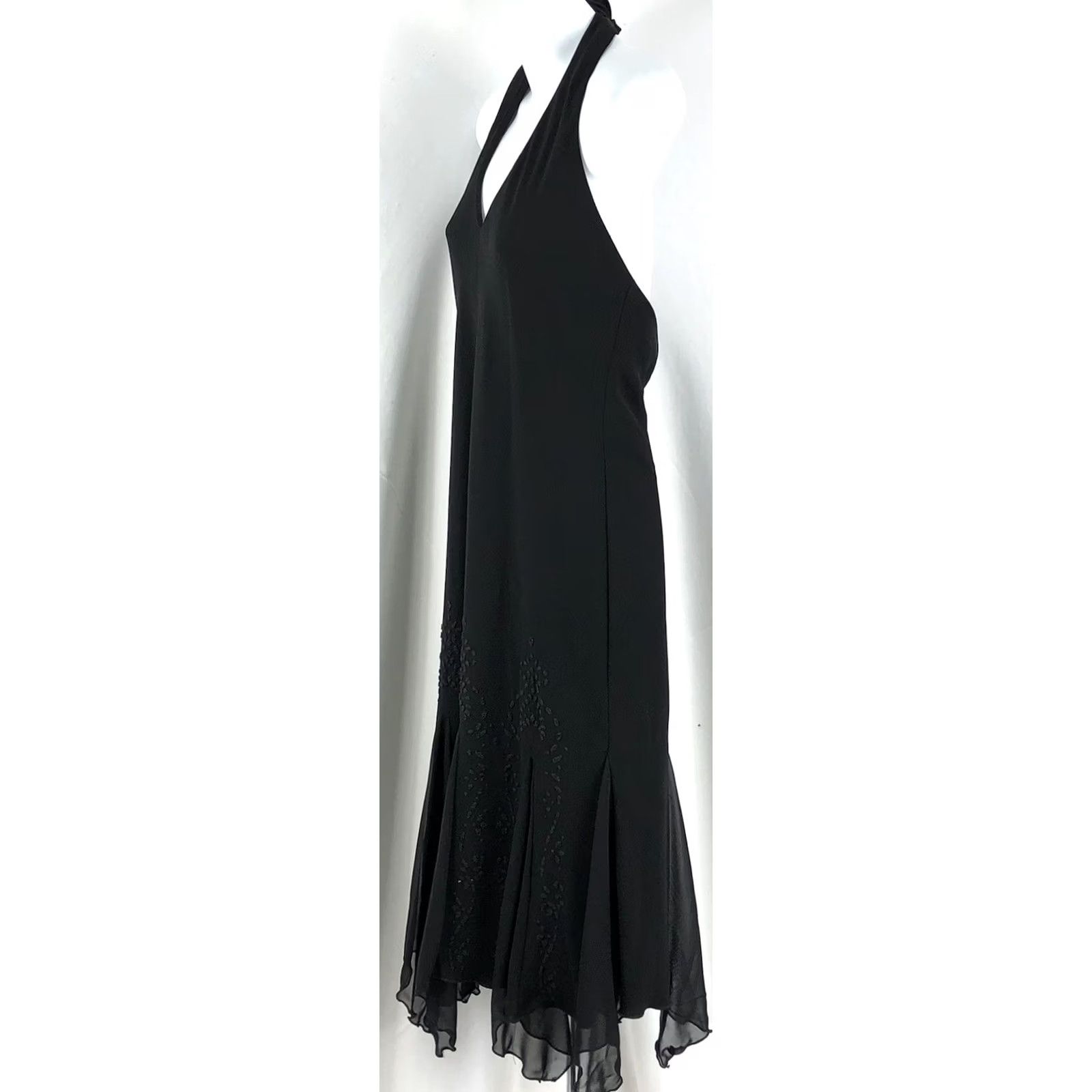 Vintage S.L. Fashions Halter Cocktail Dress Gown 12 Blk Handkerchief Hem Beads Whimsigoth Dress Female Womens Black 90s Formal Party/Cocktail Size XL / US 12-14 / IT 48-50 - 2 Thumbnail