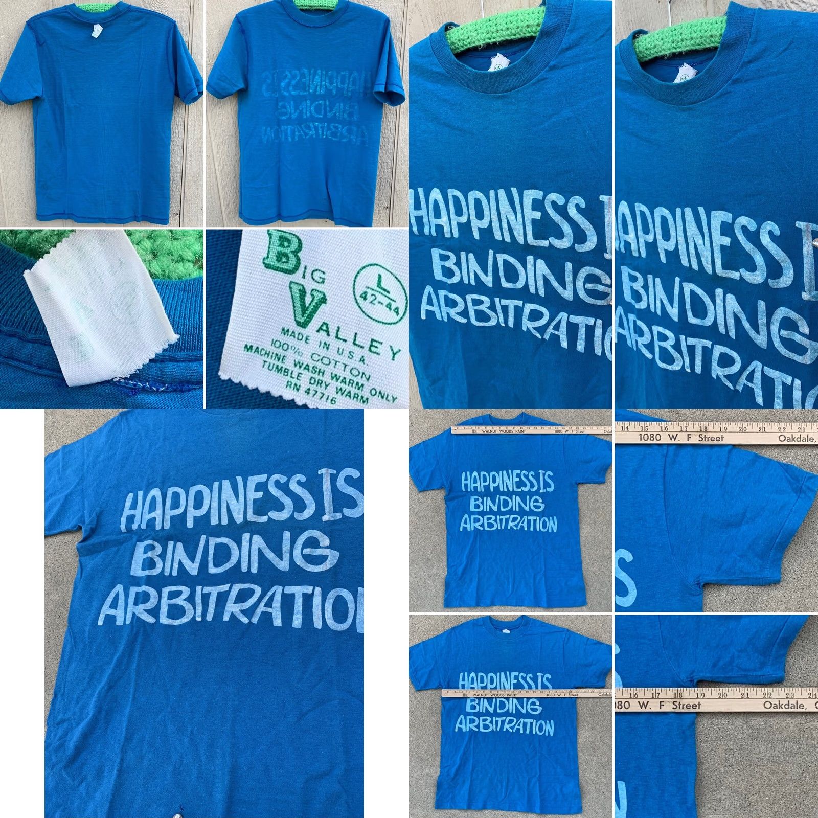 Vintage VINTAGE Happiness Is Binding Arbitration t shirt Big Valley Mens Large Blue Cotton Graphic Tee 70s 80s RN 47716 Size US L / EU 52-54 / 3 - 8 Thumbnail