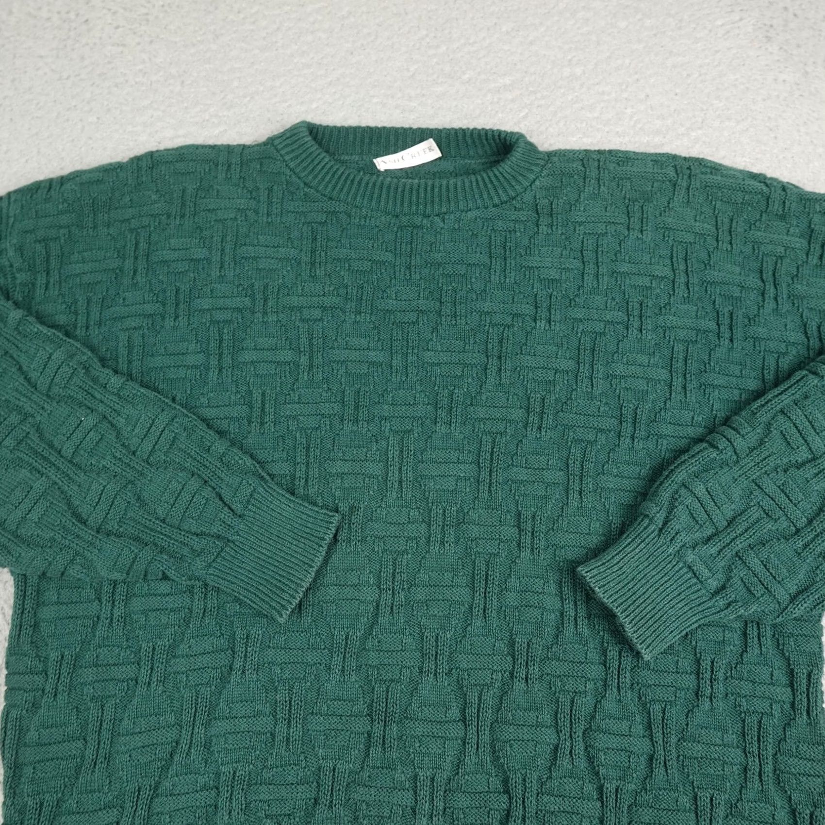 ASH VINTAGE Ash Creek Trading Sweater Mens L Green Geometric Knit Crewneck 3D Pullover Knit Crew Neck Casual 90s Mens Size US L / EU 52-54 / 3 - 3 Thumbnail