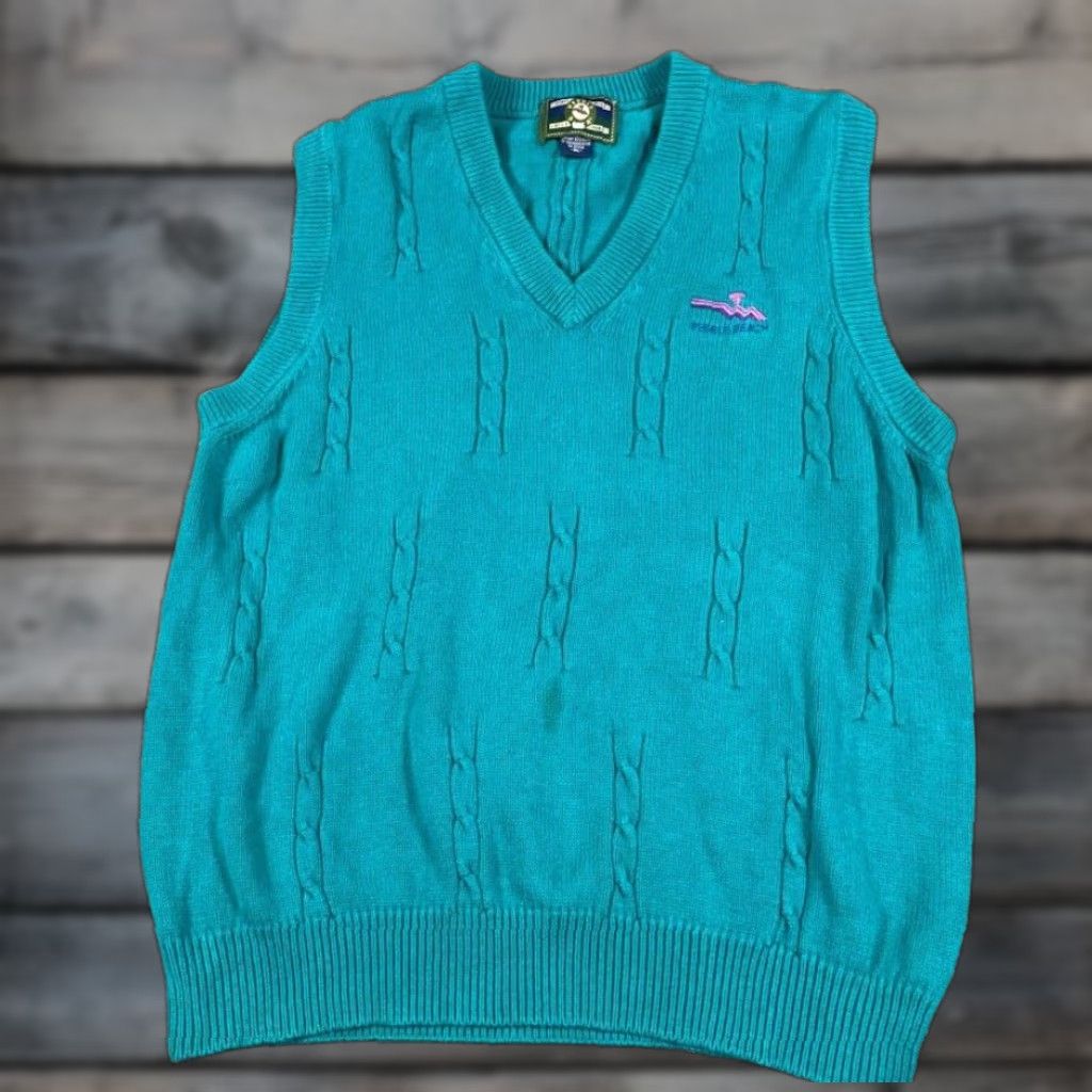 Altea VINTAGE Pebble Beach Cable Knit Sweater Vest Adult XL Teal Preppy V-Neck Golf Mens Size US XL / EU 56 / 4 - 1 Thumbnail