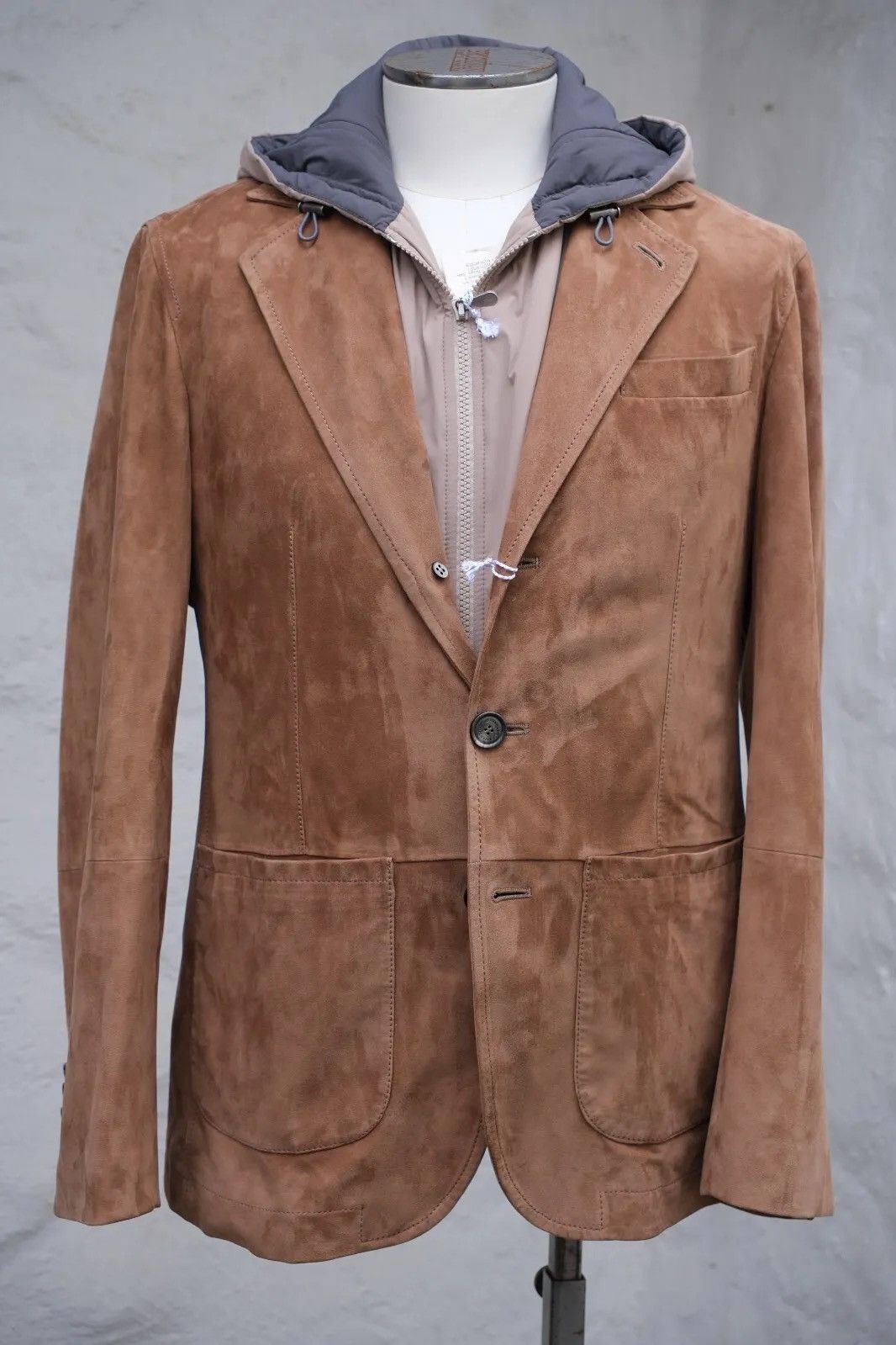 image of Brunello Cucinelli Suede Brown Jacket Removable Vest $7K, Men's (Size Small)