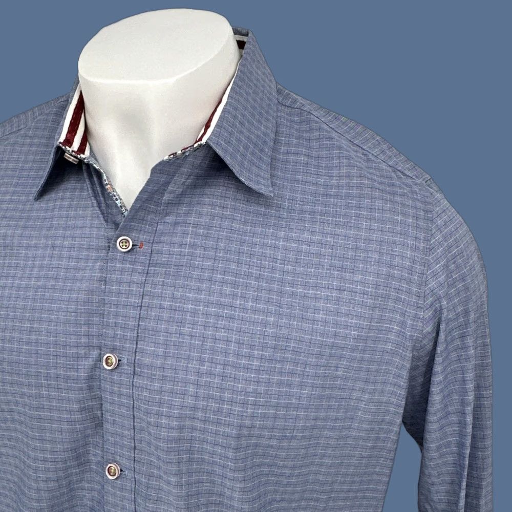 Robert Graham Robert Graham Shirt Mens XL Blue Check Tailored Fit Contrast Cuff Button Up Size US XL / EU 56 / 4 - 1 Thumbnail