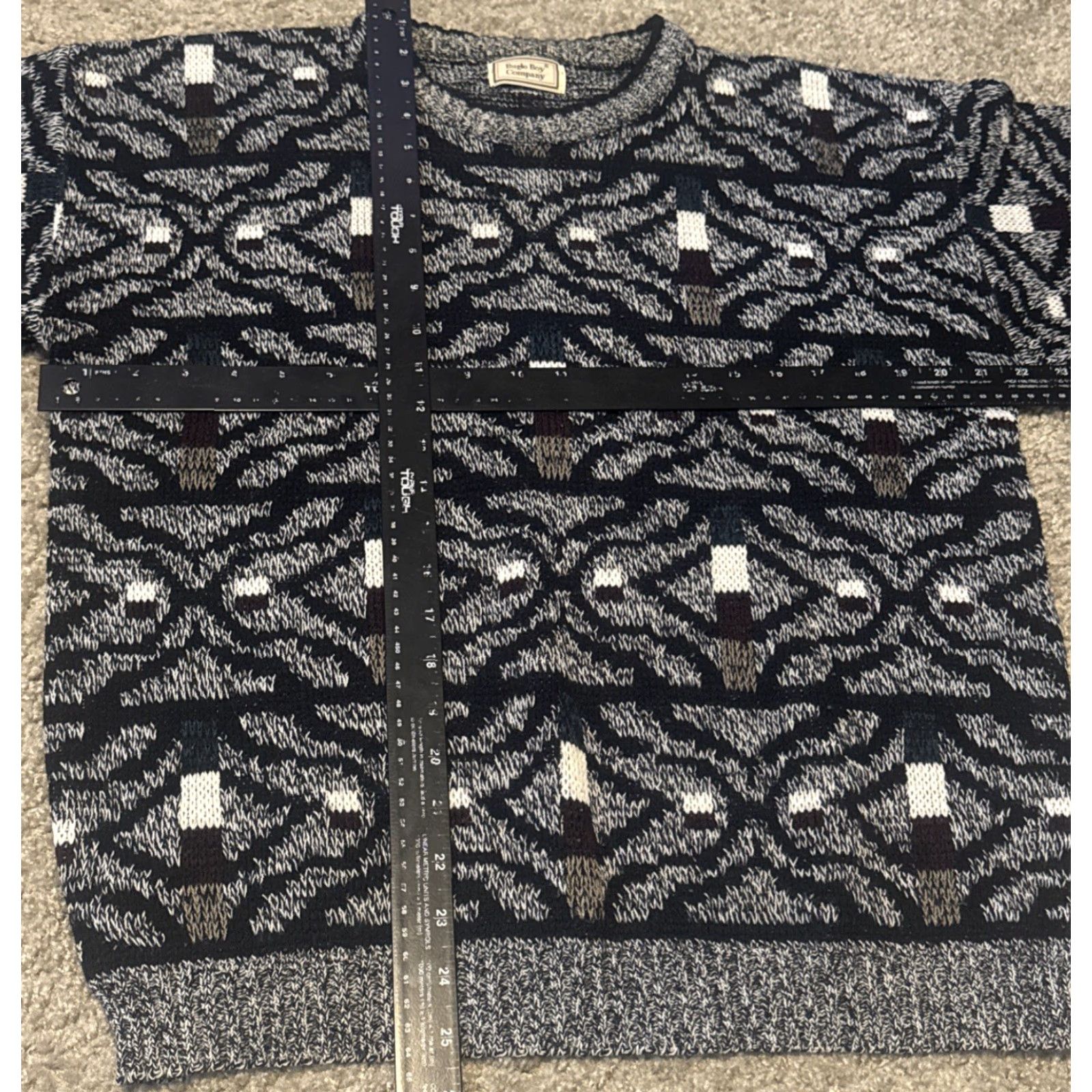 Bugle Boy VINTAGE Bugle Boy Sweater Geometric Pattern Acrylic Knit Black White Large Mens Pullover 80s Size US L / EU 52-54 / 3 - 6 Thumbnail