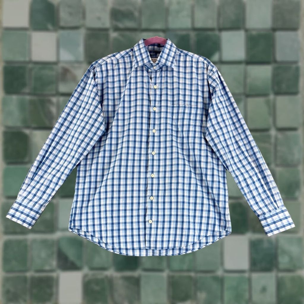 Peter Millar Peter Millar Button-Up Shirt Mens L Blue Plaid Cotton Blend Long Sleeve Size US L / EU 52-54 / 3 - 1 Thumbnail