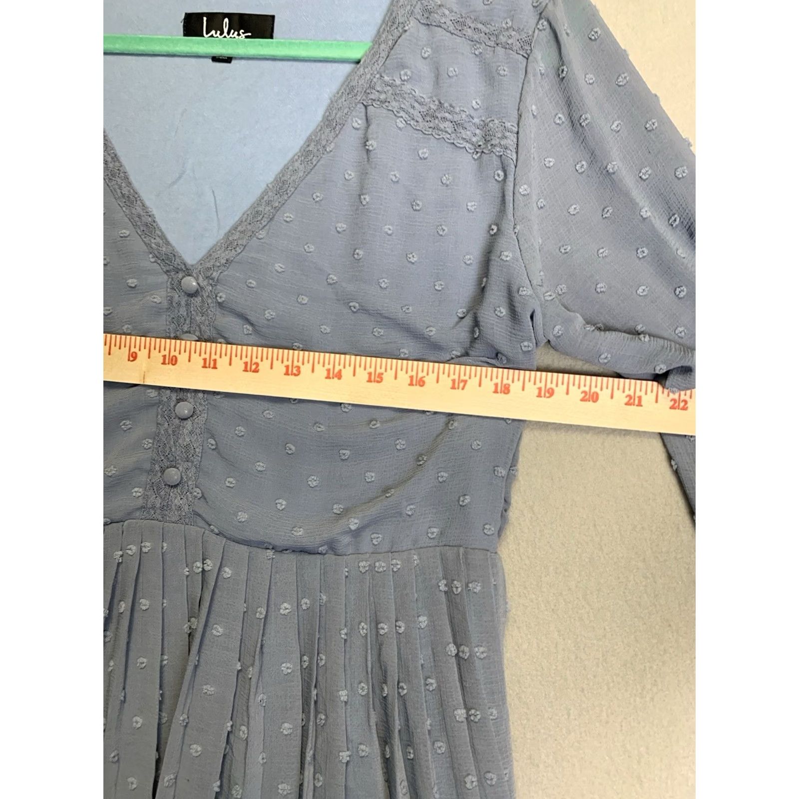 Lulus Lulus Poetic Love Dusty Blue Swiss Dot Long Sleeve Pleated Mini Dress XL Size Women Violet/Blue Pattern Polka Dot Size XL / US 12-14 / IT 48-50 - 6 Thumbnail
