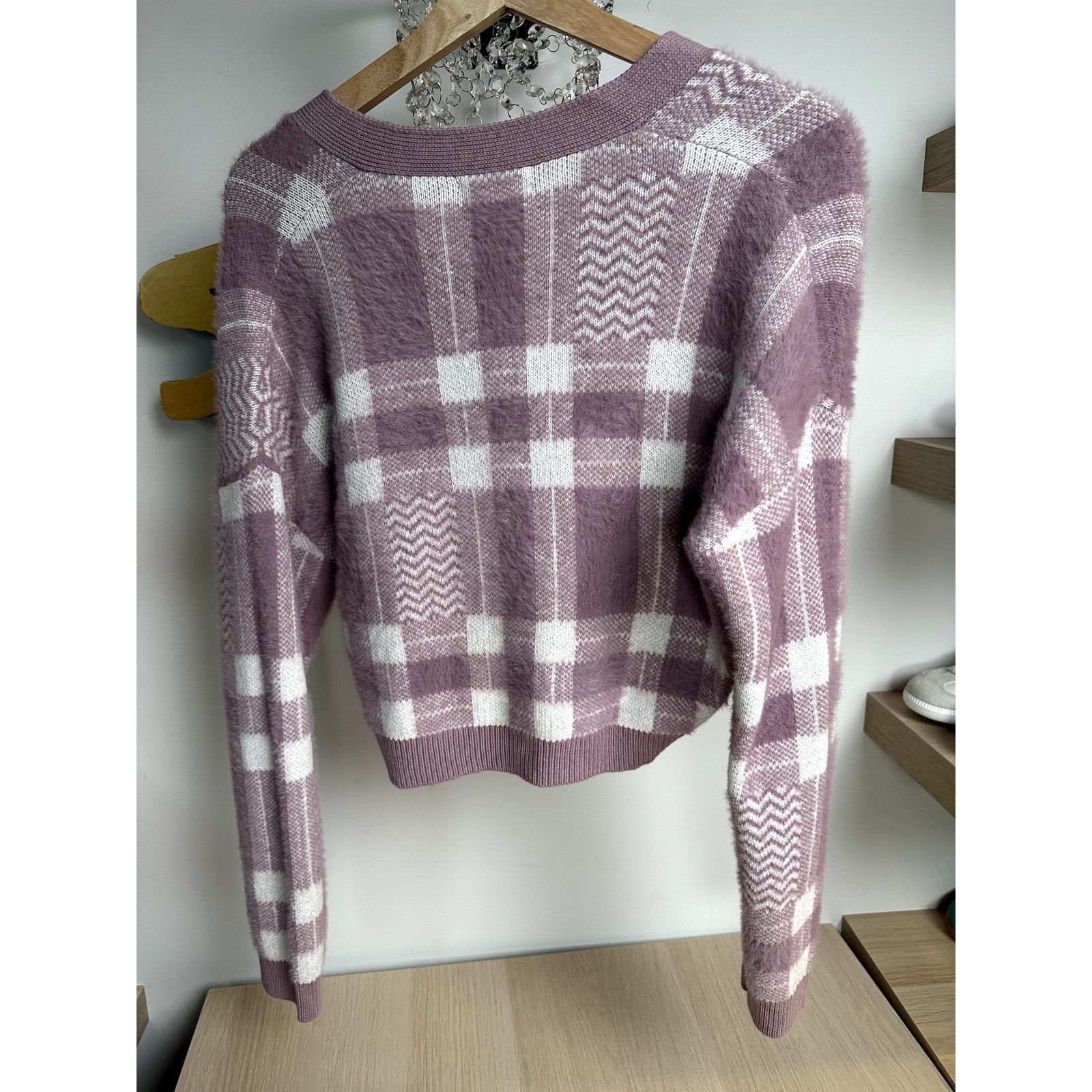BP. BP Nordstrom Purple Checkered Cardigan - Size S - NEW Size S / US 4 / IT 40 - 2 Thumbnail