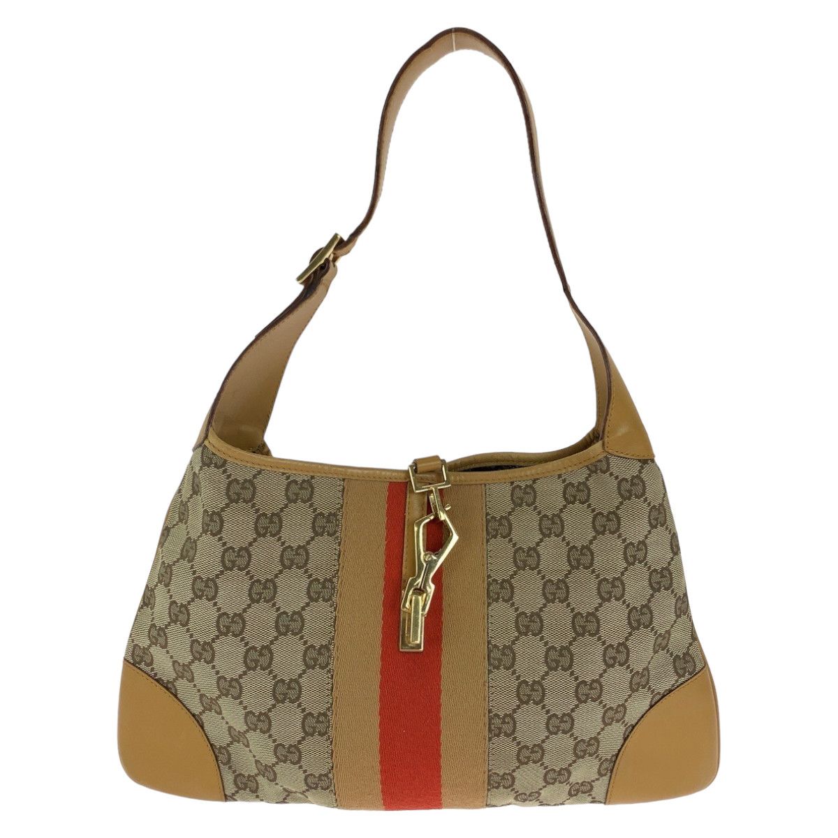 Gucci Gucci Gucci Jackie Beige Brown GG Canvas Shoulder Bag Canvas Shoulder Bag 0014057 in Very Good Condition Size ONE SIZE - 1 Thumbnail