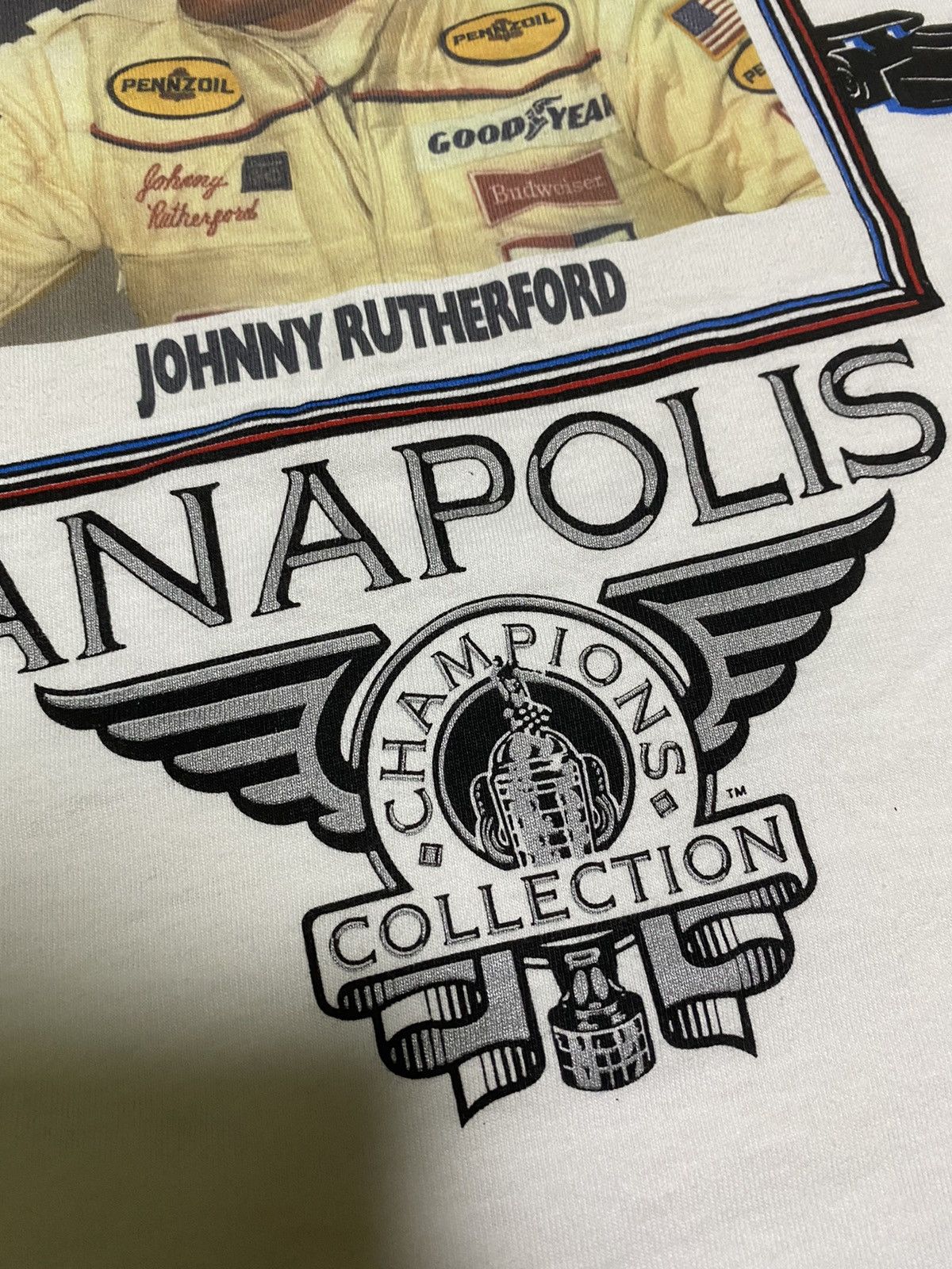 Vintage Vintage 90’s Indianapolis 500 Johnny Rutherford Champion Tee Size US L / EU 52-54 / 3 - 4 Thumbnail
