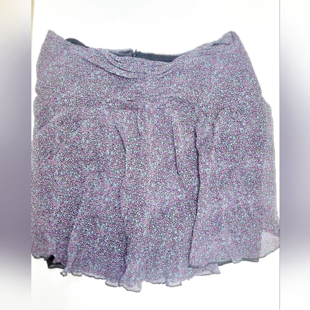 Express Express Purple & Blue Floral Silk Bubble Mini Skirt Size 10 Size 32" / US 10 / IT 46 - 2 Thumbnail