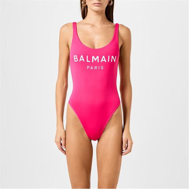 Balmain o1g2r1mq0924 Logo Swimsuit in Pink & White Size S / US 4 / IT 40 - 3 Thumbnail