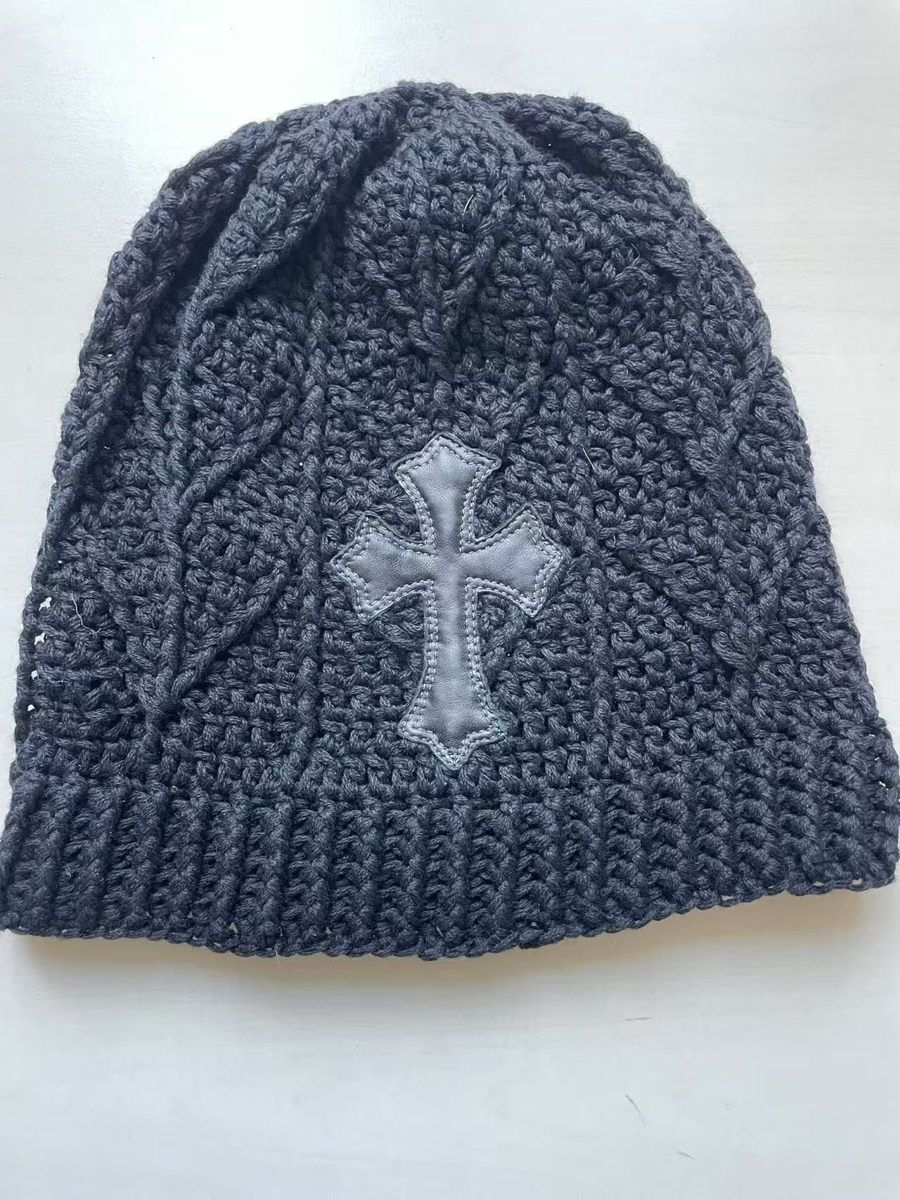 Chrome Hearts Chrome Hearts Cashmere Cross Leather Patch Black Beanie Size ONE SIZE - 3 Thumbnail
