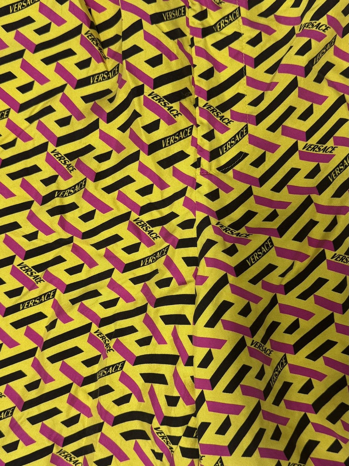 Versace Versace La Greca Silk Shorts - Yellow/Magenta - Fits Size L Size US 35 - 5 Thumbnail
