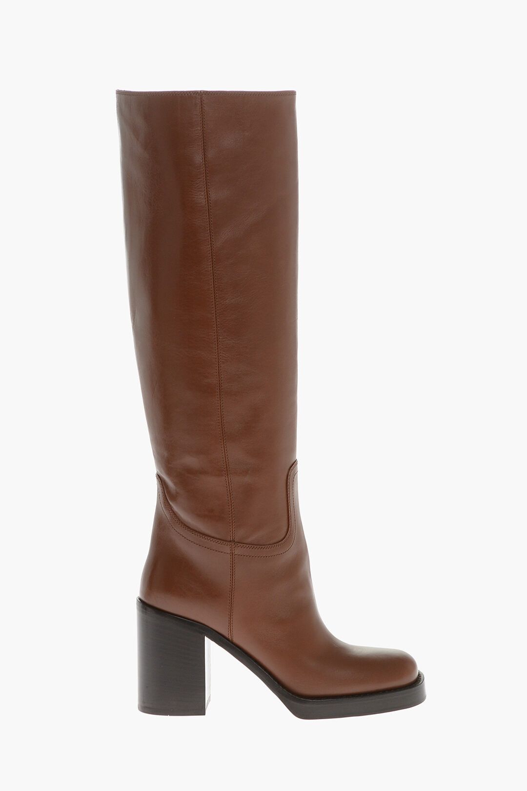 og1mm0824 Leather Knee-Length Boots With Rounded Toe