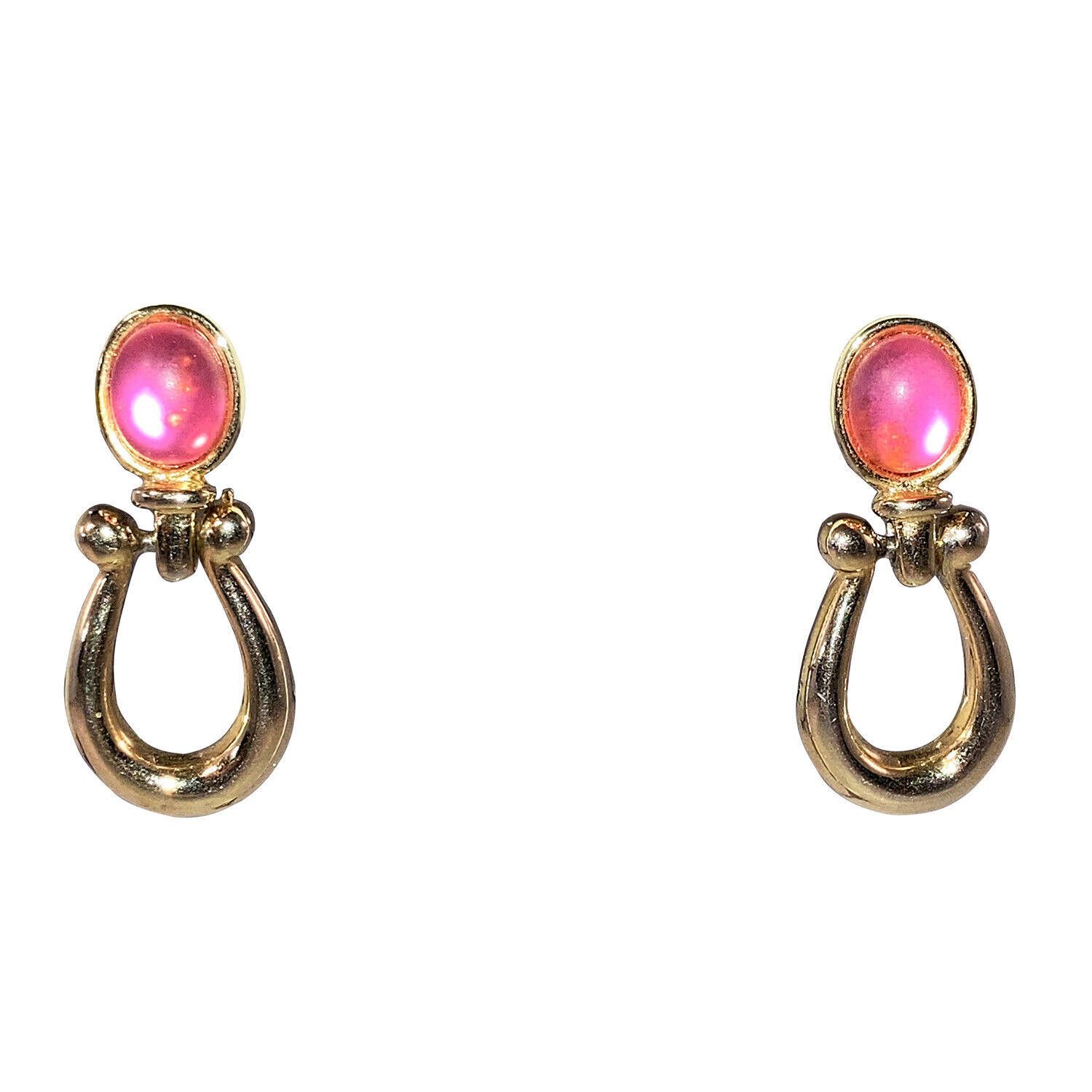 Designer Paolo Gucci Simulated Pink Sapphire Lucite Stirrup Earrings Size ONE SIZE - 2 Thumbnail